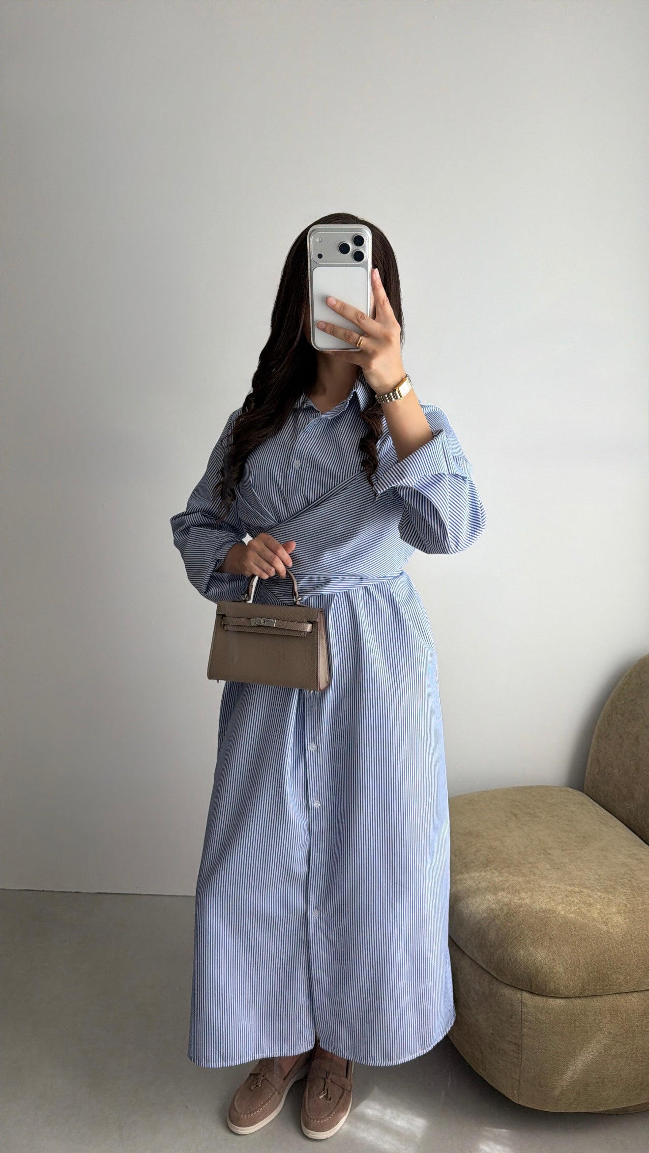 longue robe asymétrique chemise [marine]
