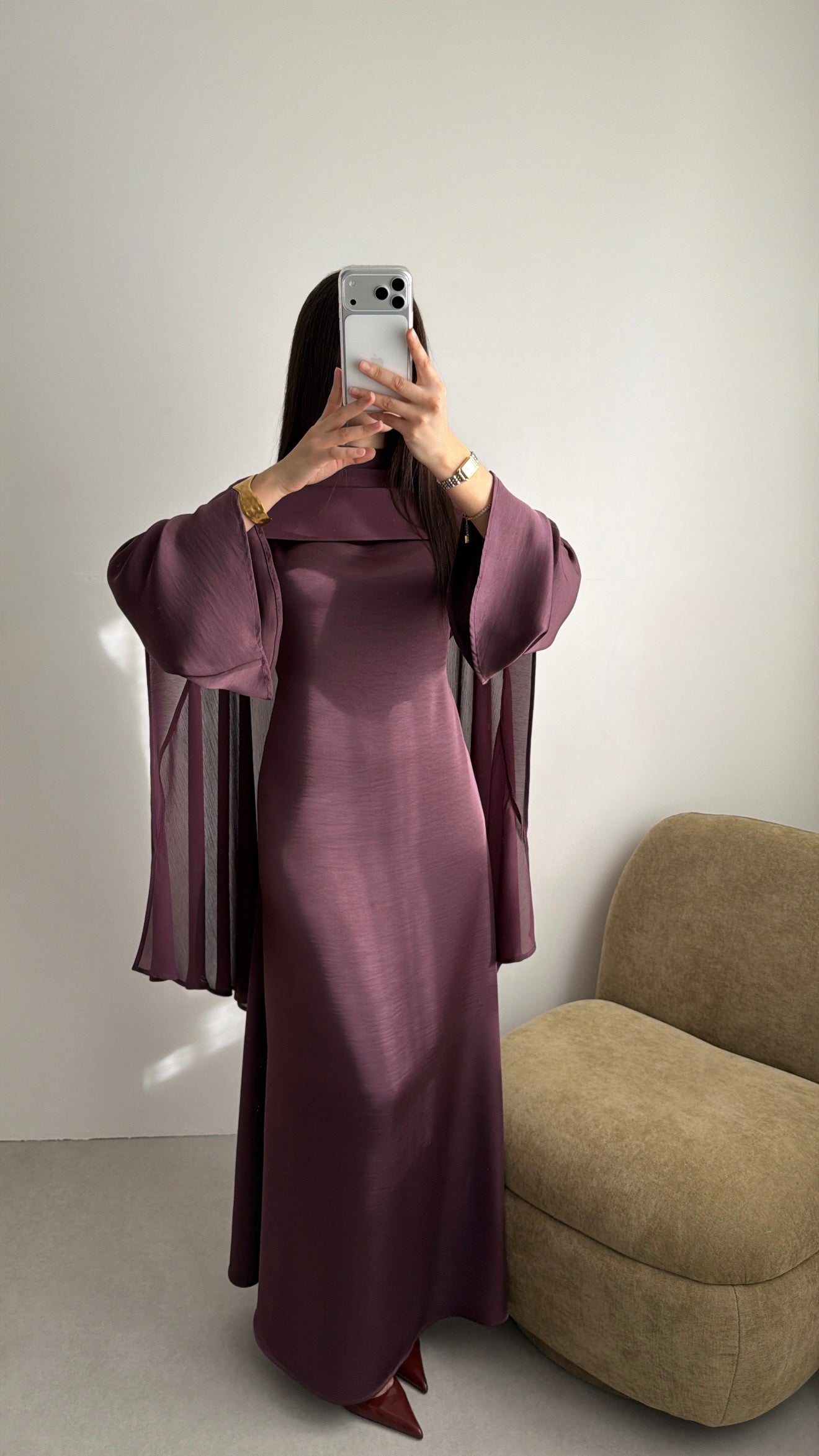 Longue robe à cape NELLA [Prune]