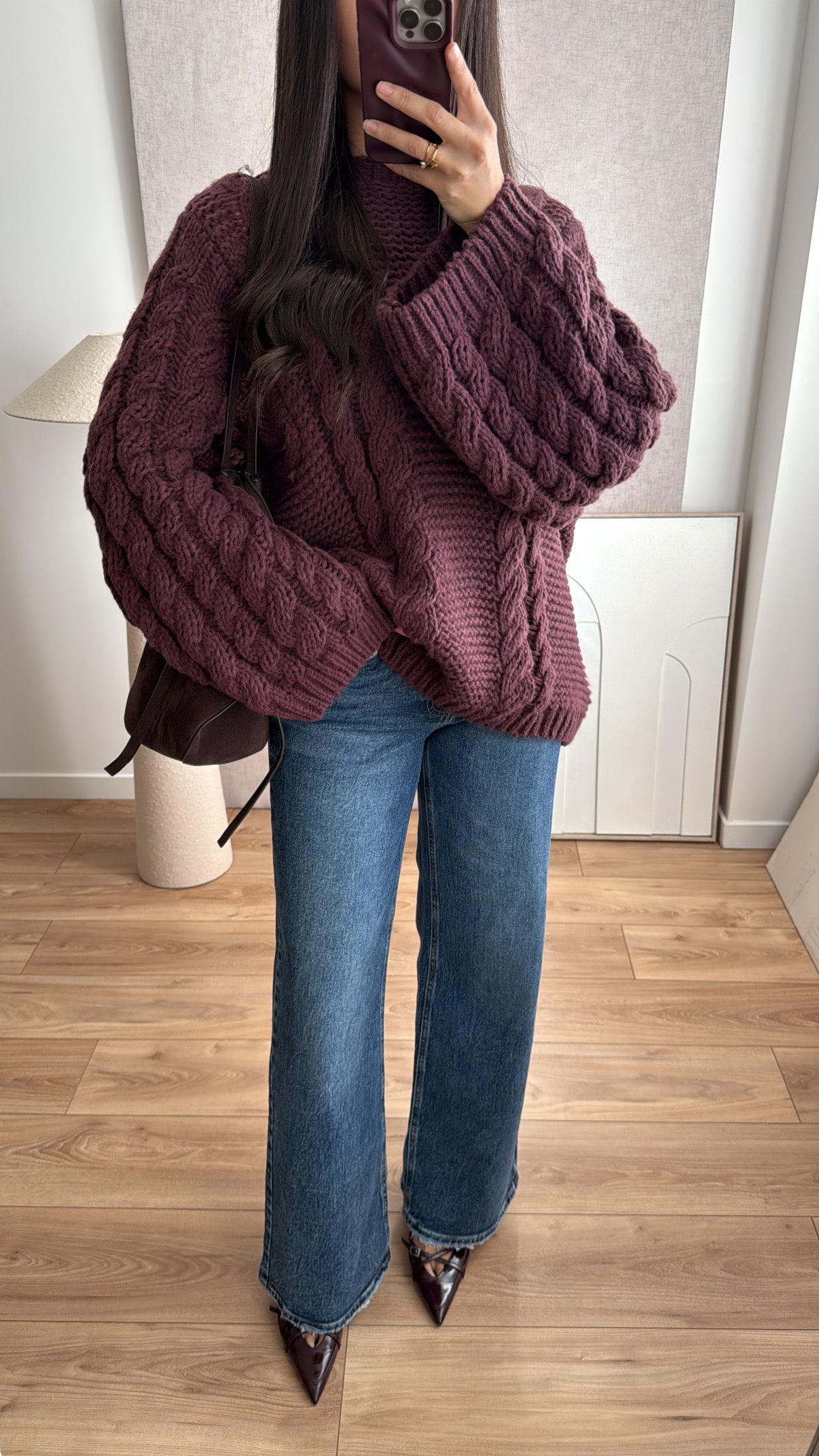 Pull torsadé à manche ample [bordeaux]