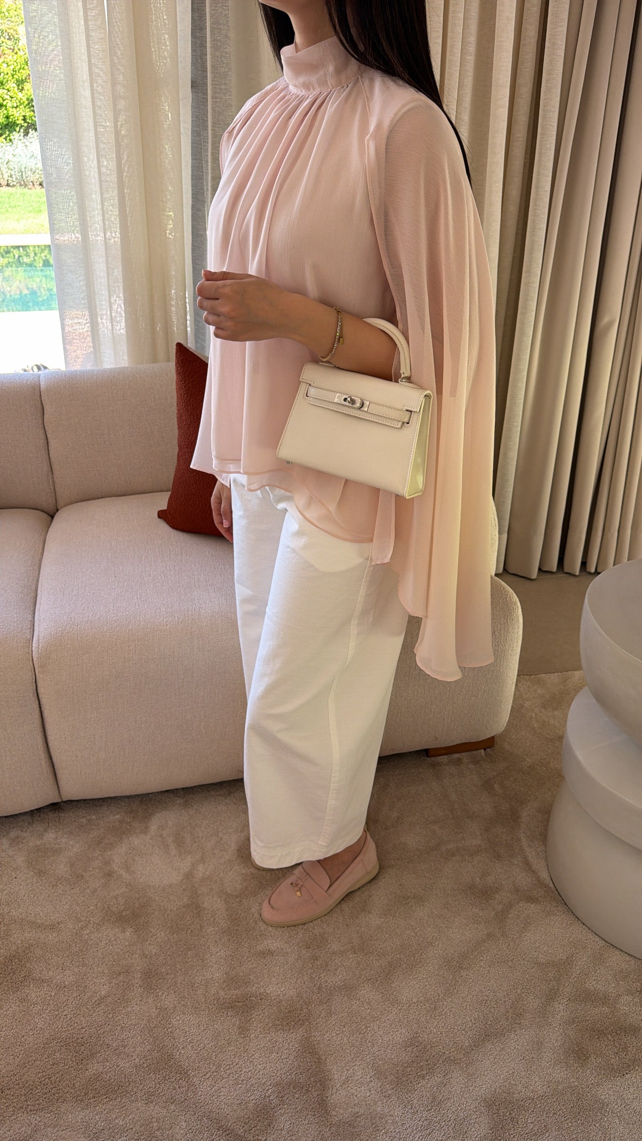 Blouse à cape en tulle [rose]