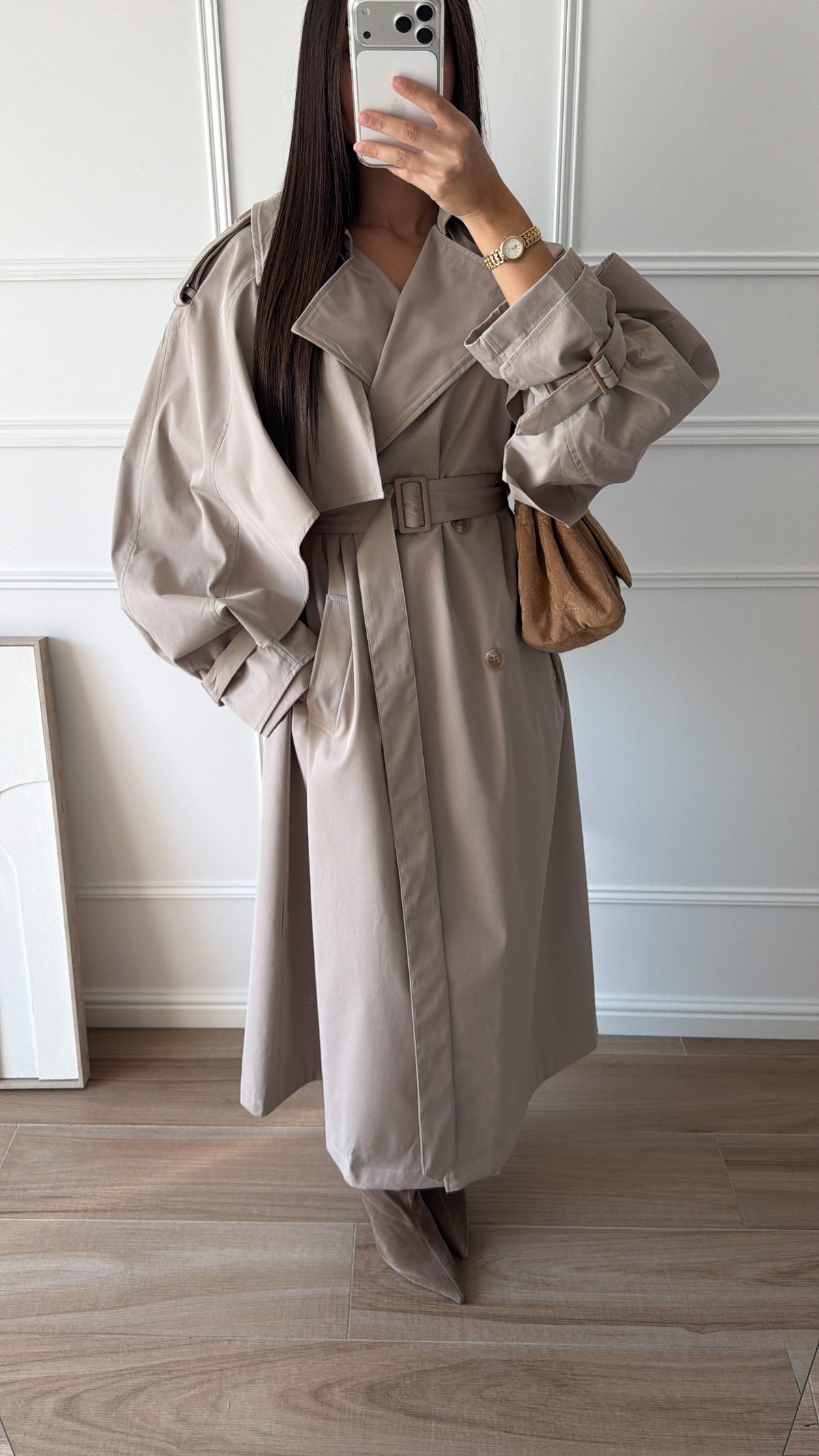 Long trench oversize à volants MELI [beige]