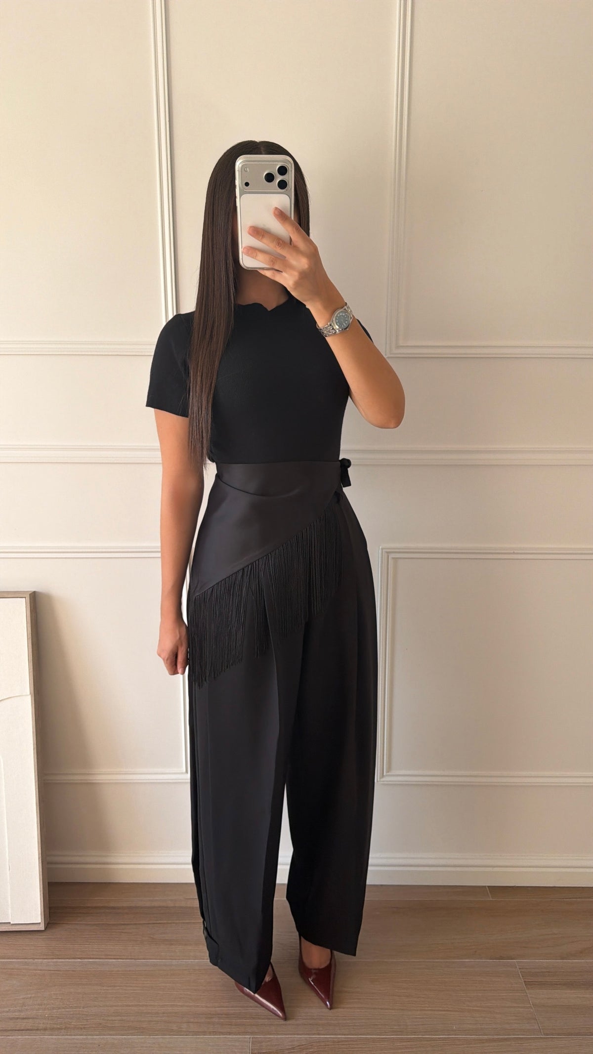 Pantalon ample à plis structuré [noir]