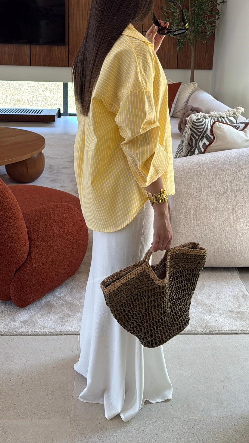 Chemise à rayures en 100% coton [ jaune ]