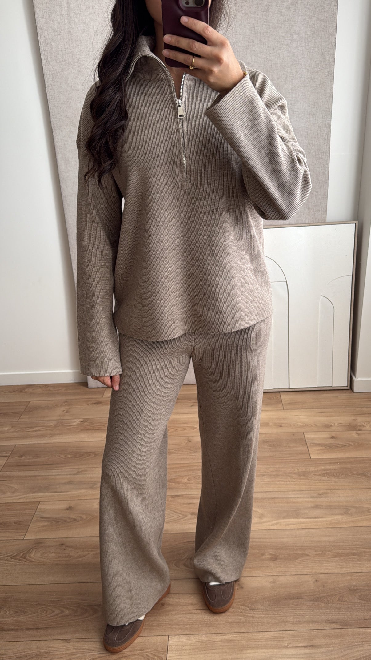Ensemble en maille côtelée [taupe]