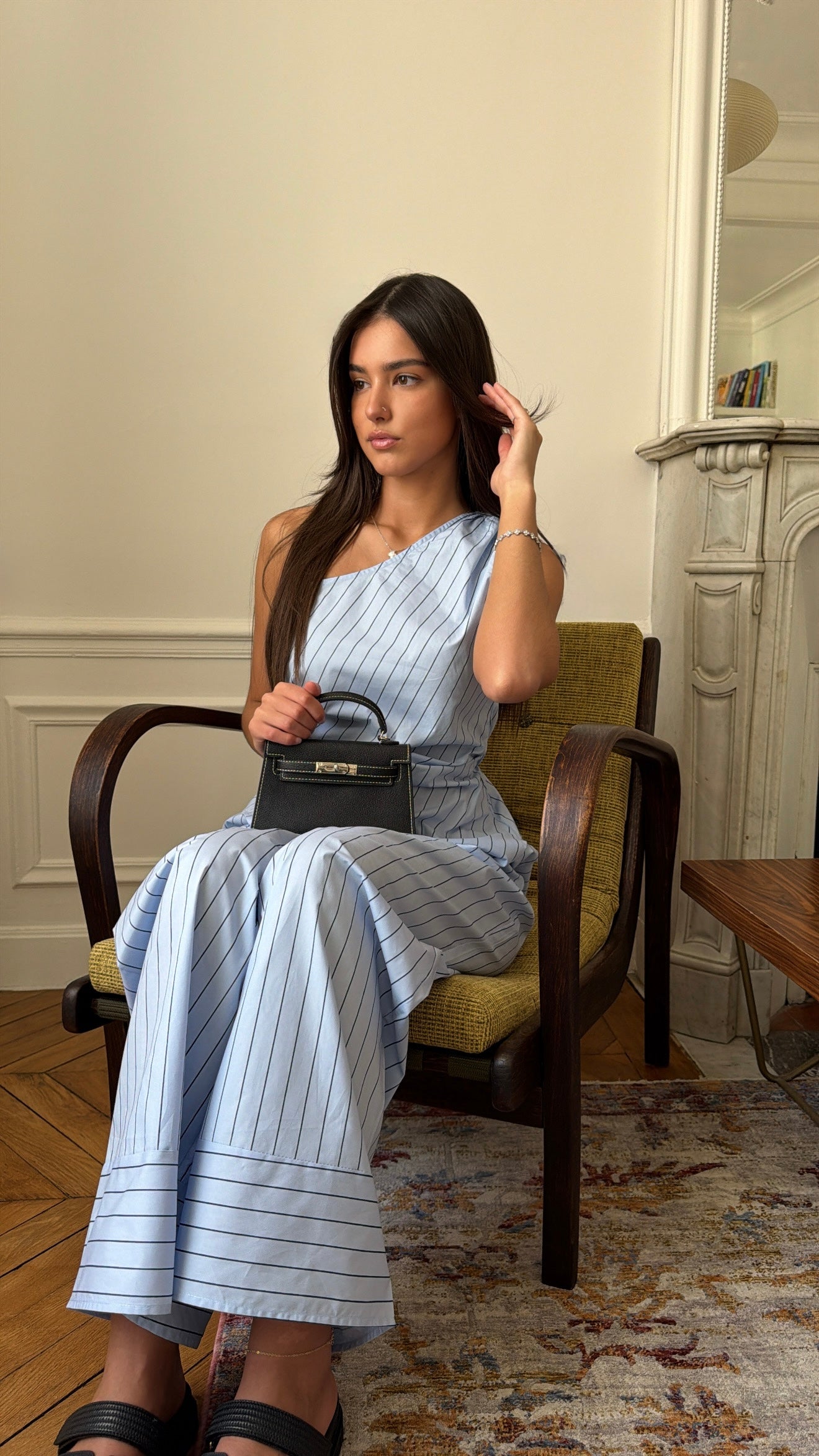 Ensemble rayé en coton [bleu]