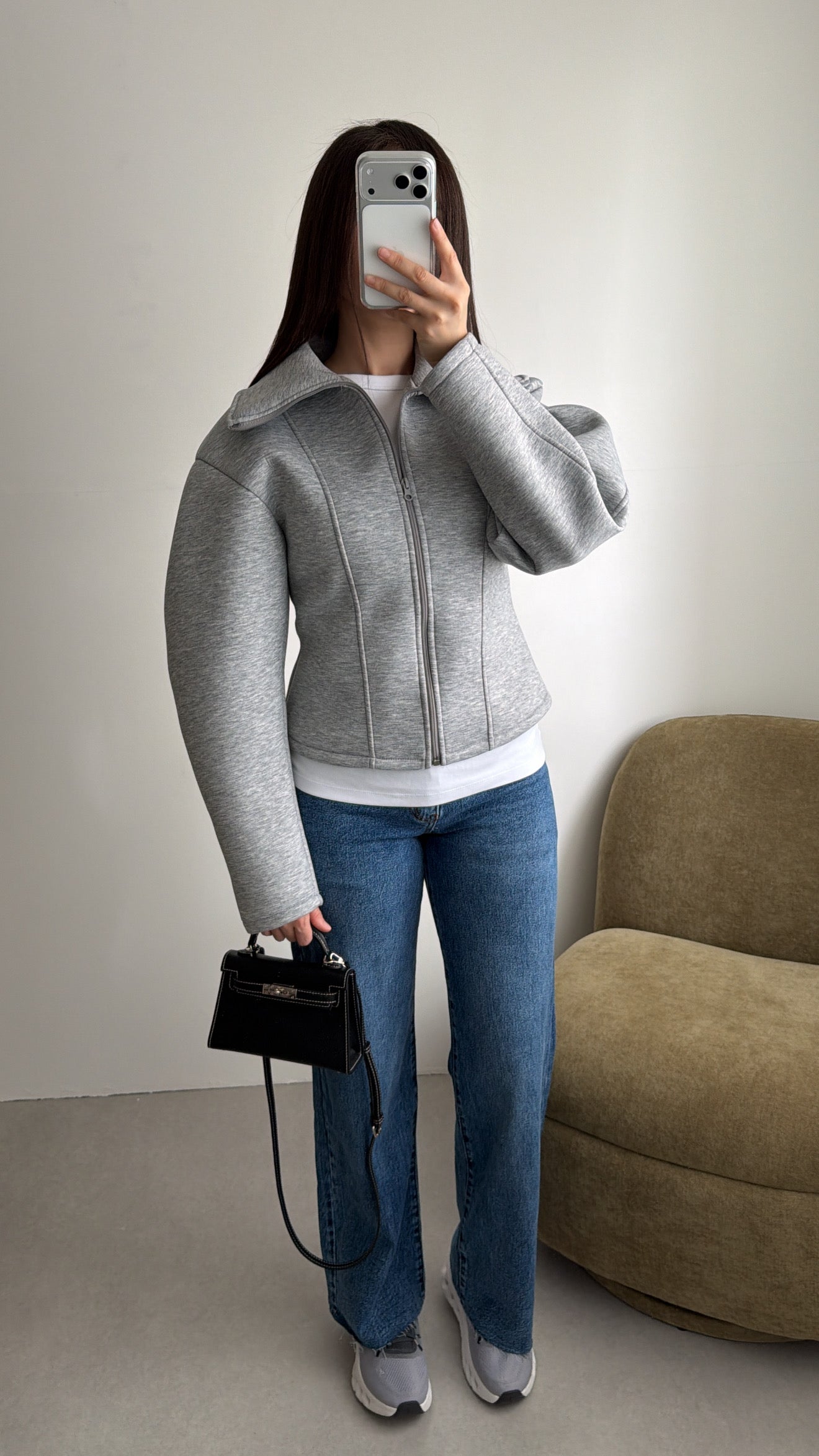 Veste cintrée à manches bouffantes [gris]