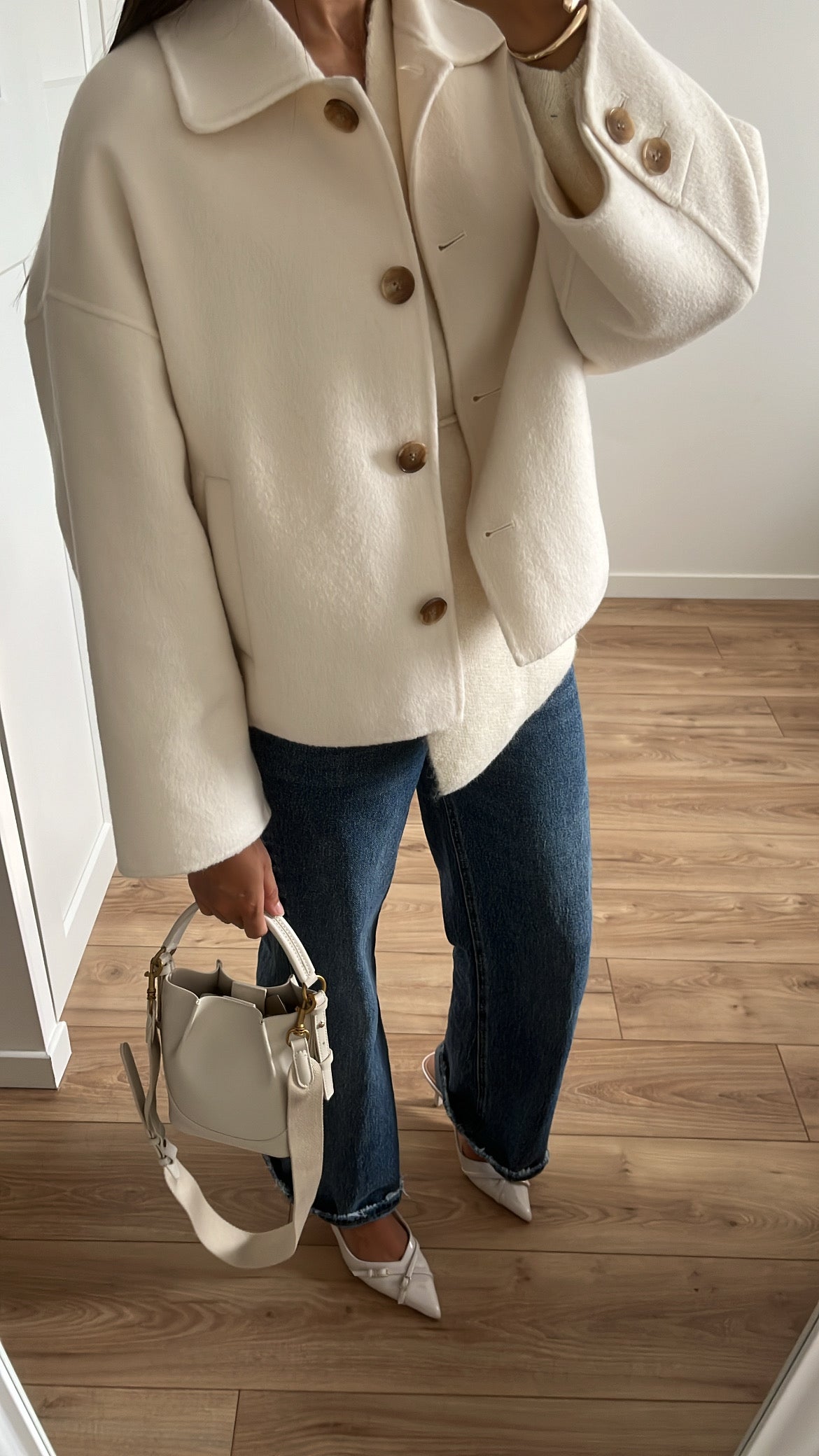 Manteau court en laine [ crème ]