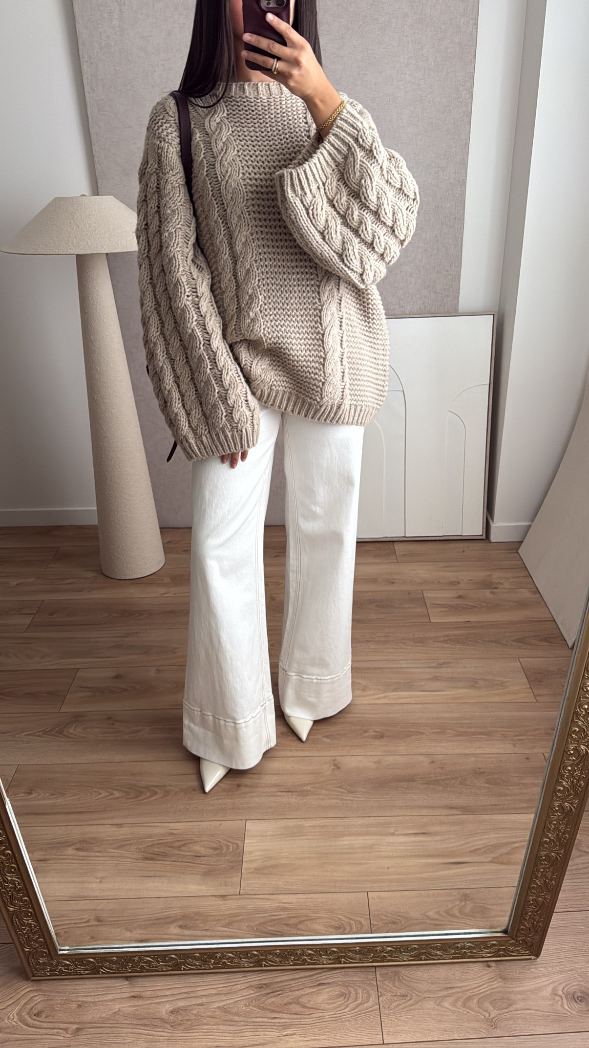 Pull torsadé à manche ample [taupe]