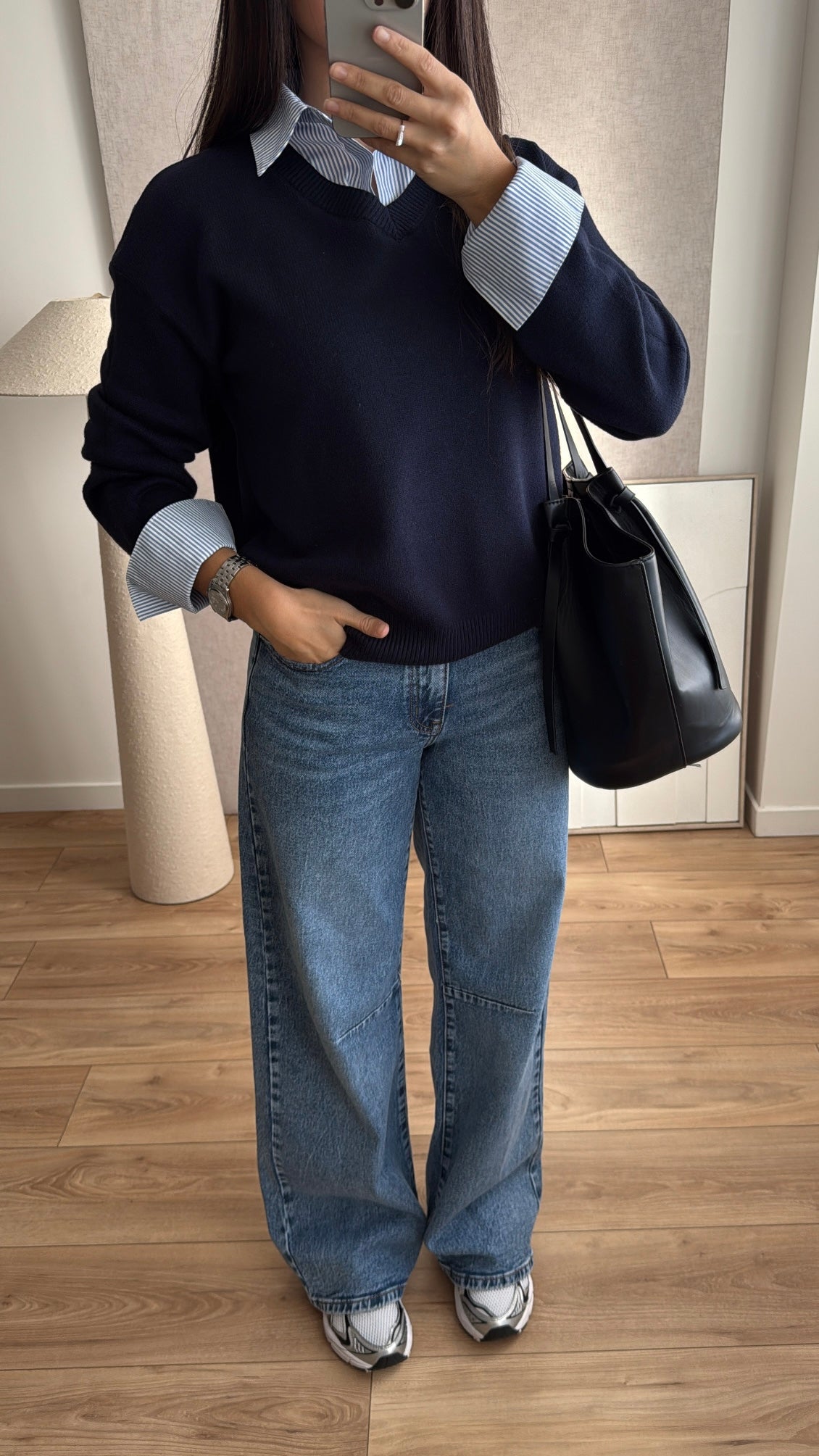 Pull chemise casual [bleu marine]