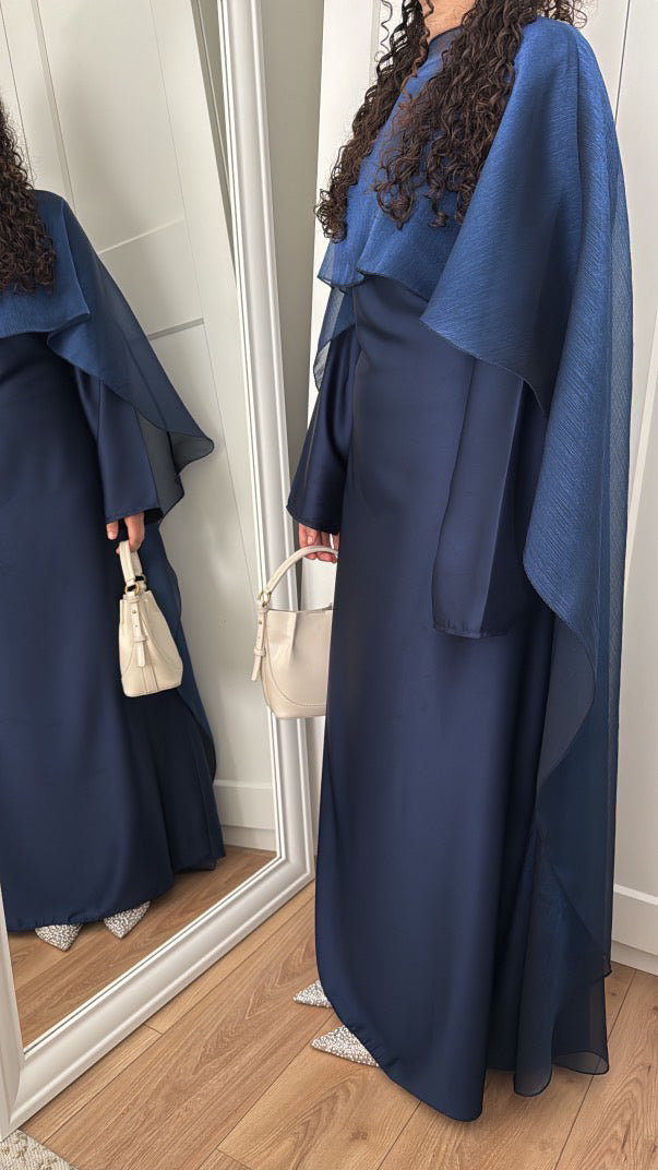 Longue robe à cape [ bleu nuit ]