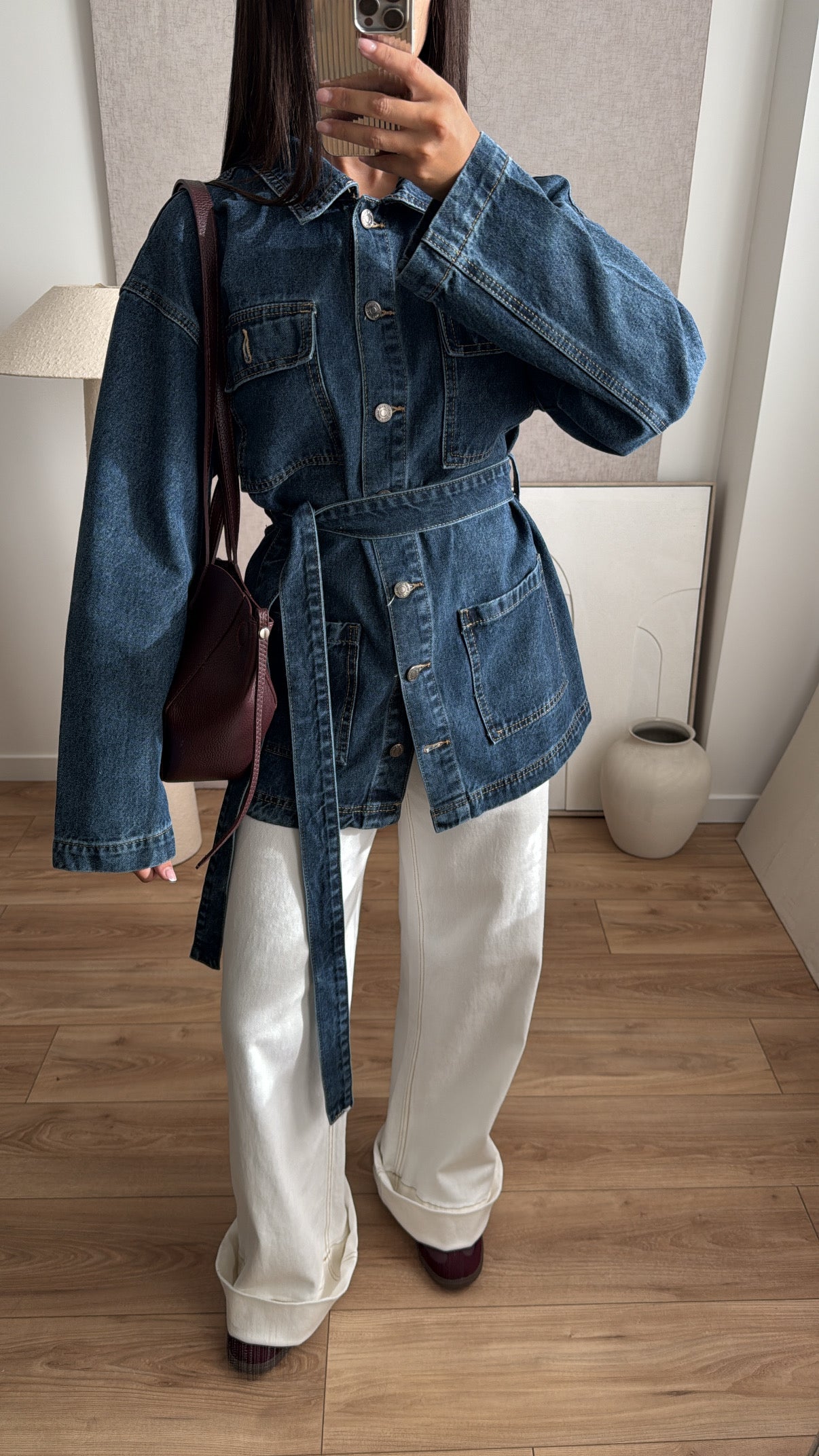 Loose denim jacket with belt [denim blue]