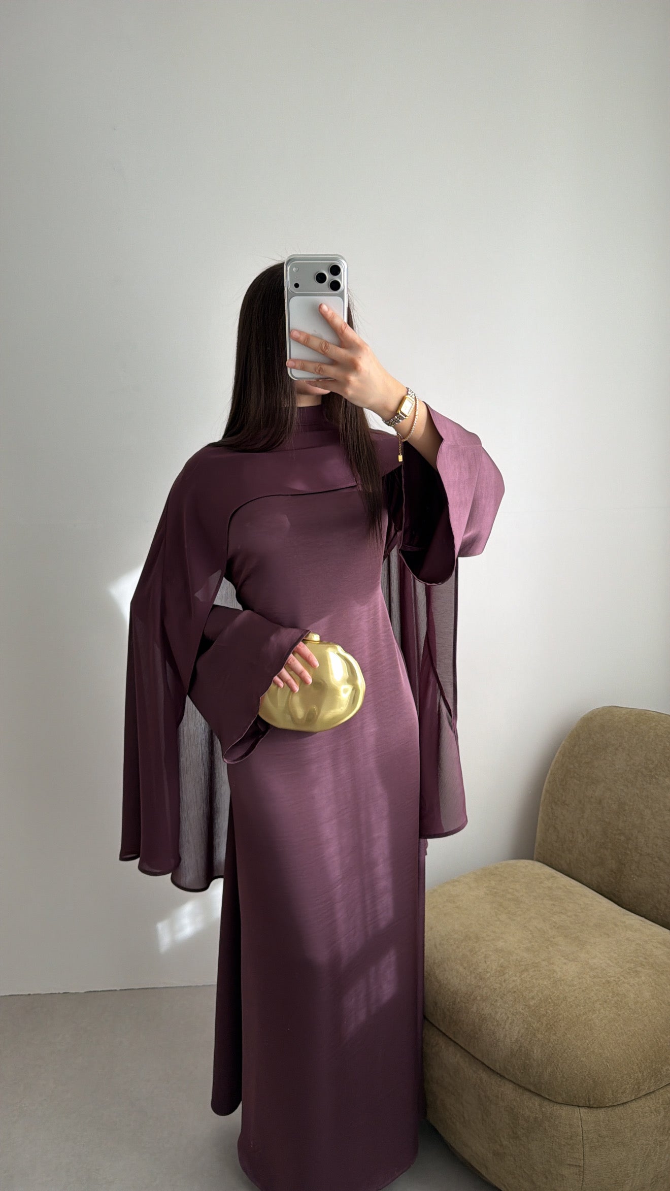 Longue robe à cape NELLA [Prune]