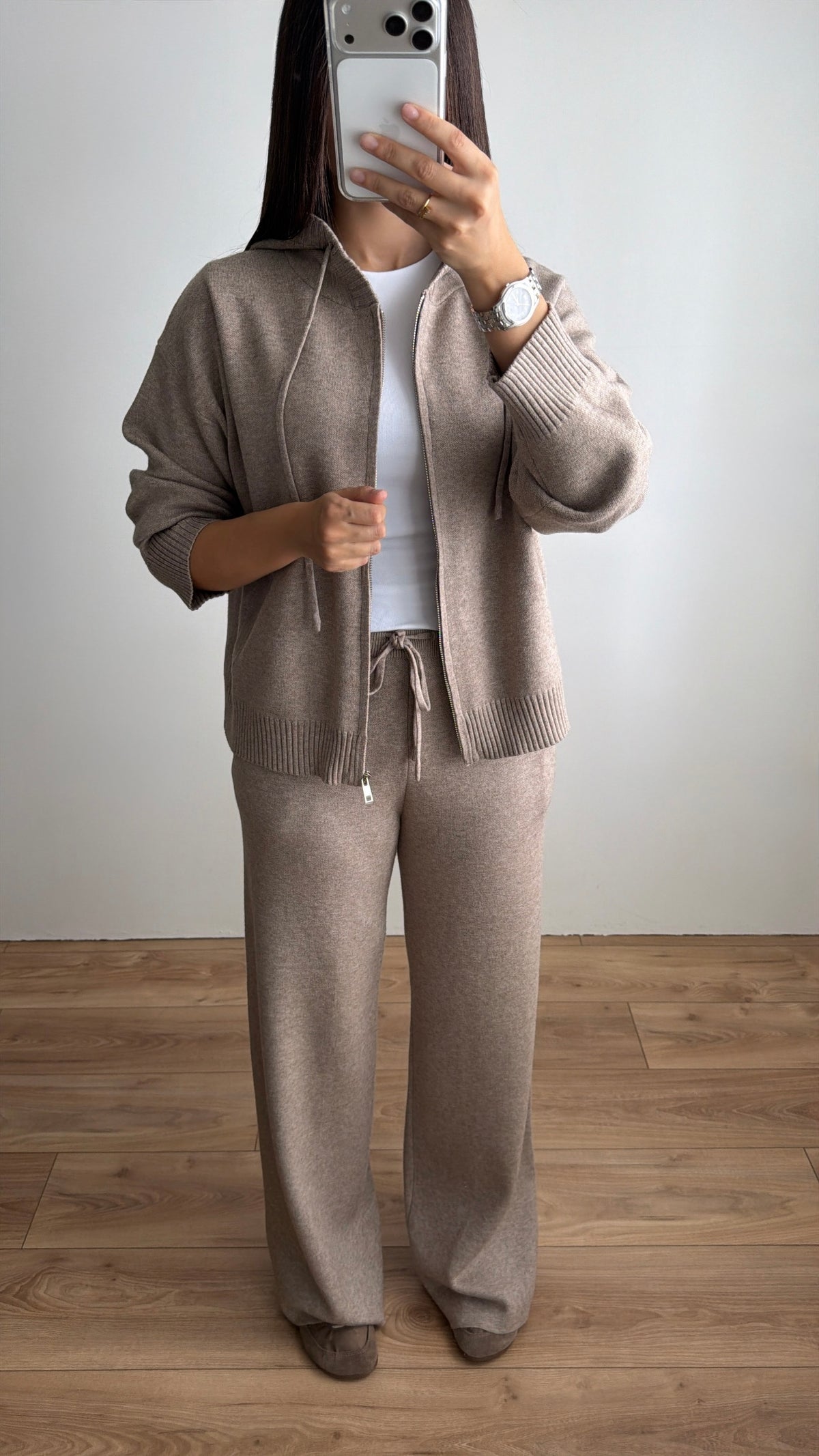 Ensemble en maille à capuche [taupe]