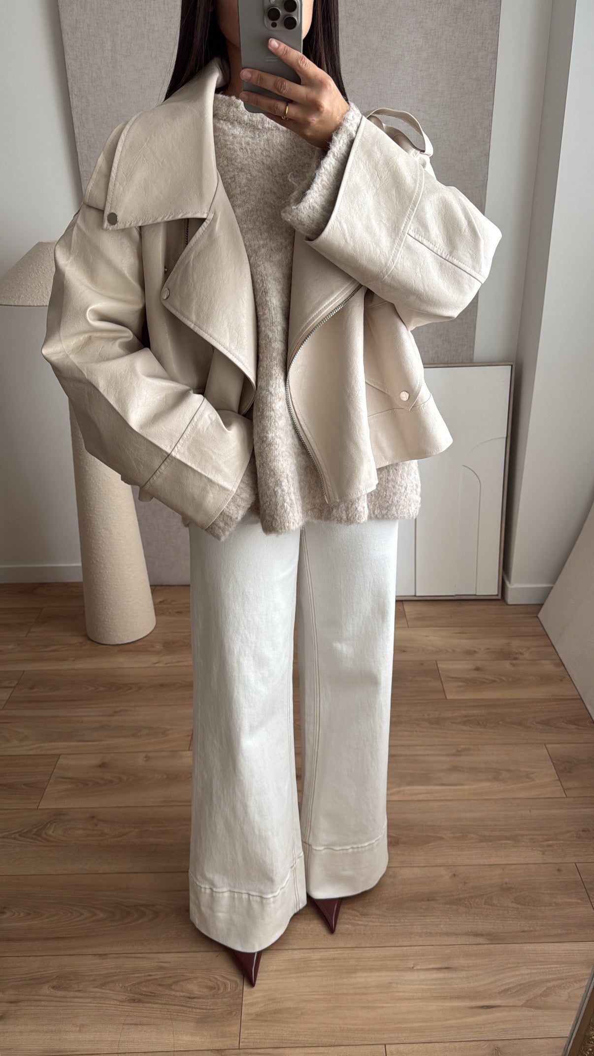 Veste en simili cuir oversize [beige crème]