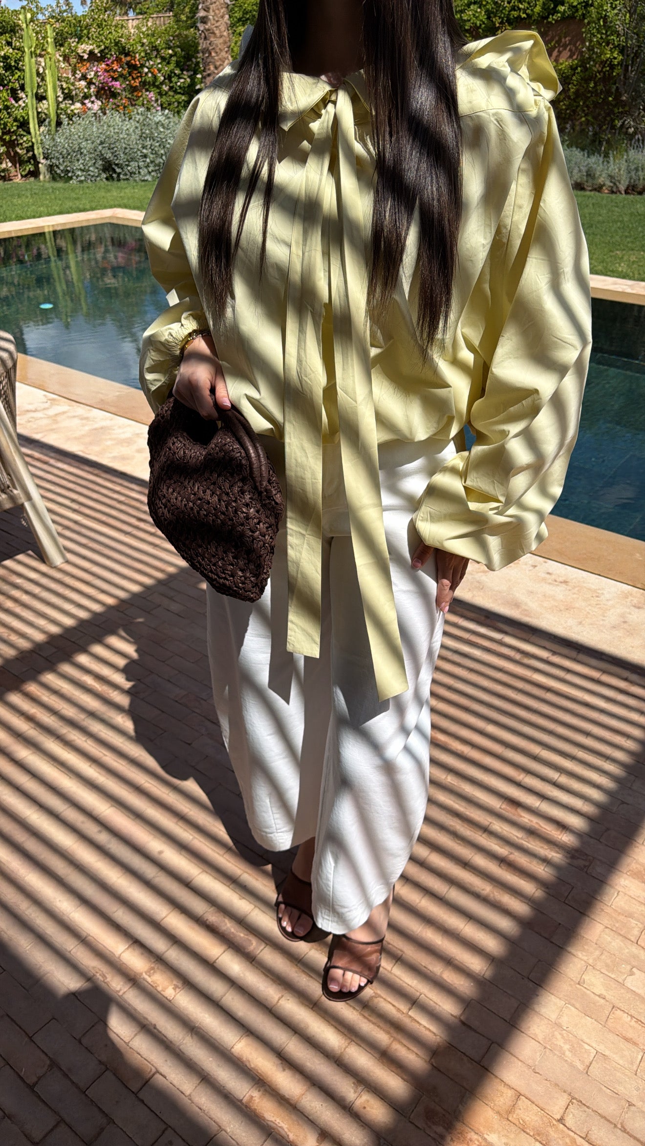Puff-sleeve off-the-shoulder blouse [Yellow]
