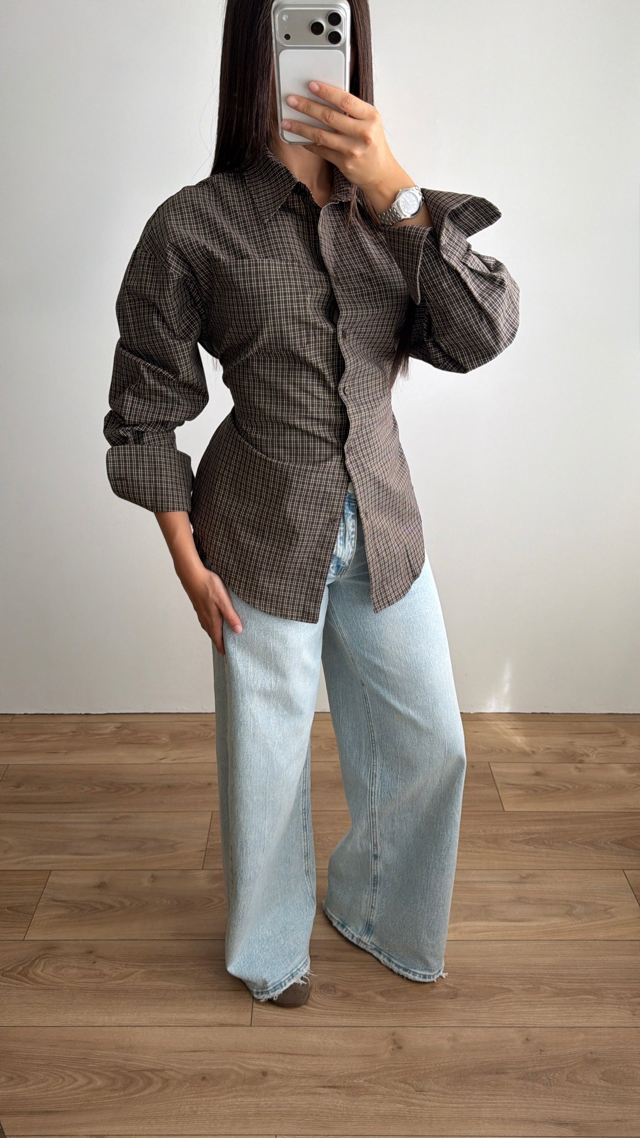 Chemise cintrée à carreaux [marron]
