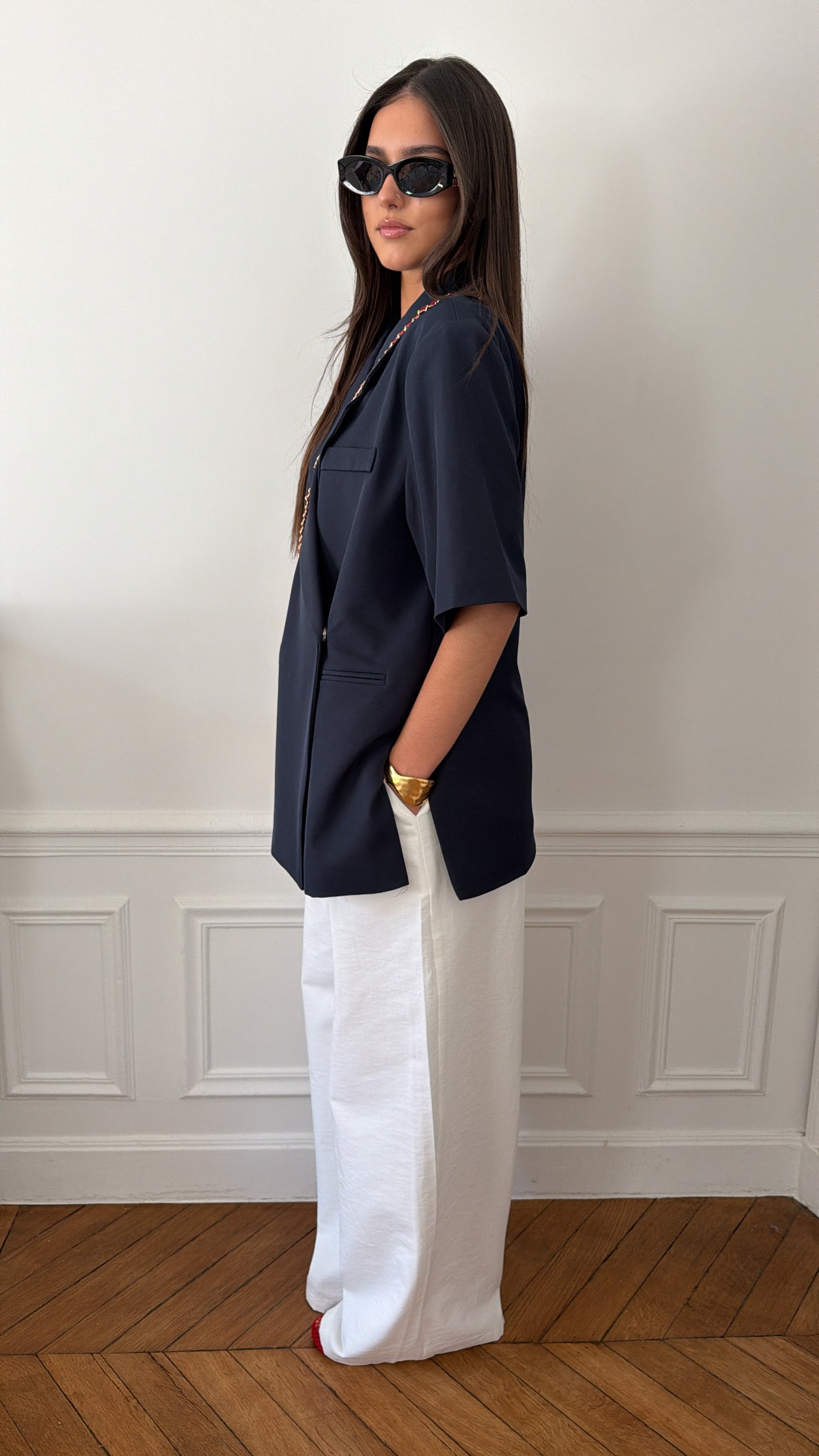 Blazer sans manches oversize [bleu marine]