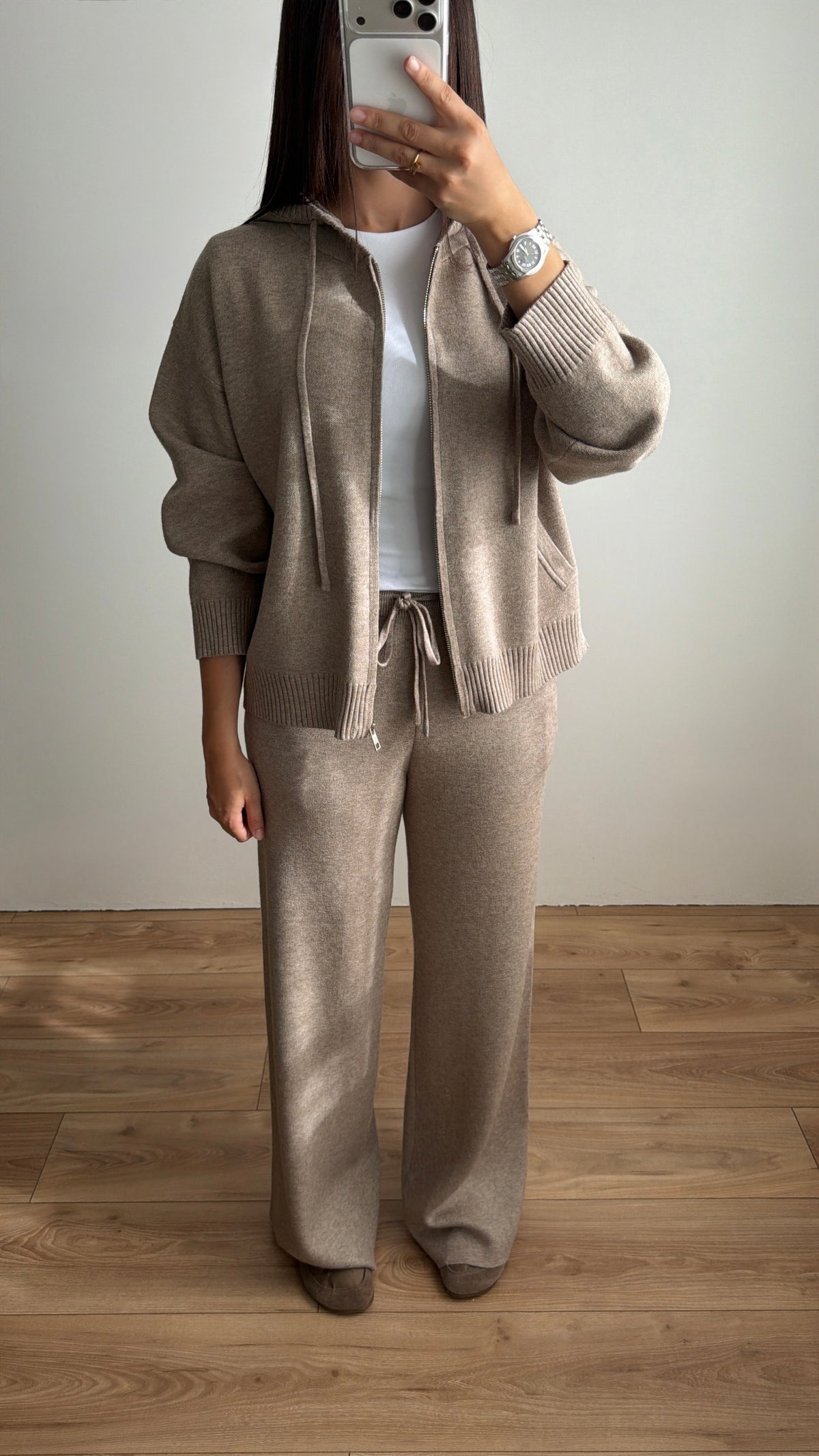 Ensemble en maille à capuche [taupe]