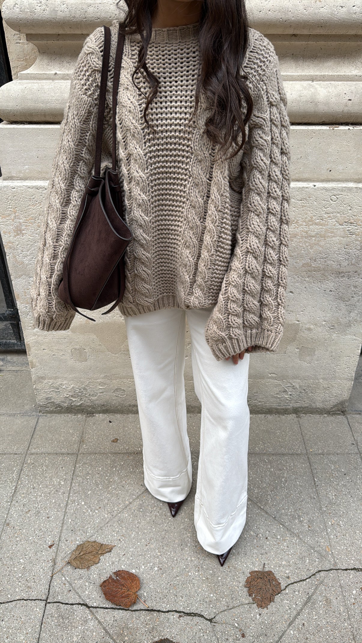 Pull torsadé à manche ample [taupe]