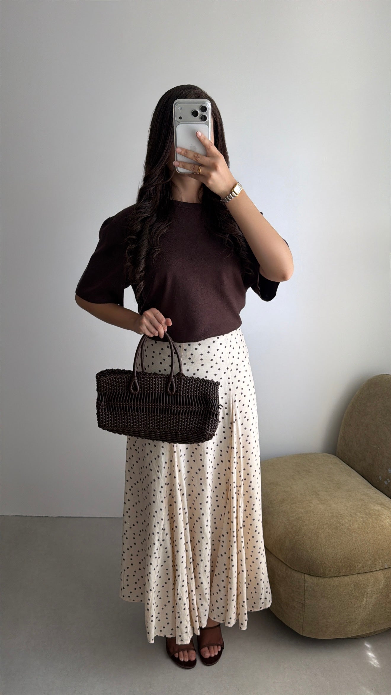 Long cotton skater skirt [beige]