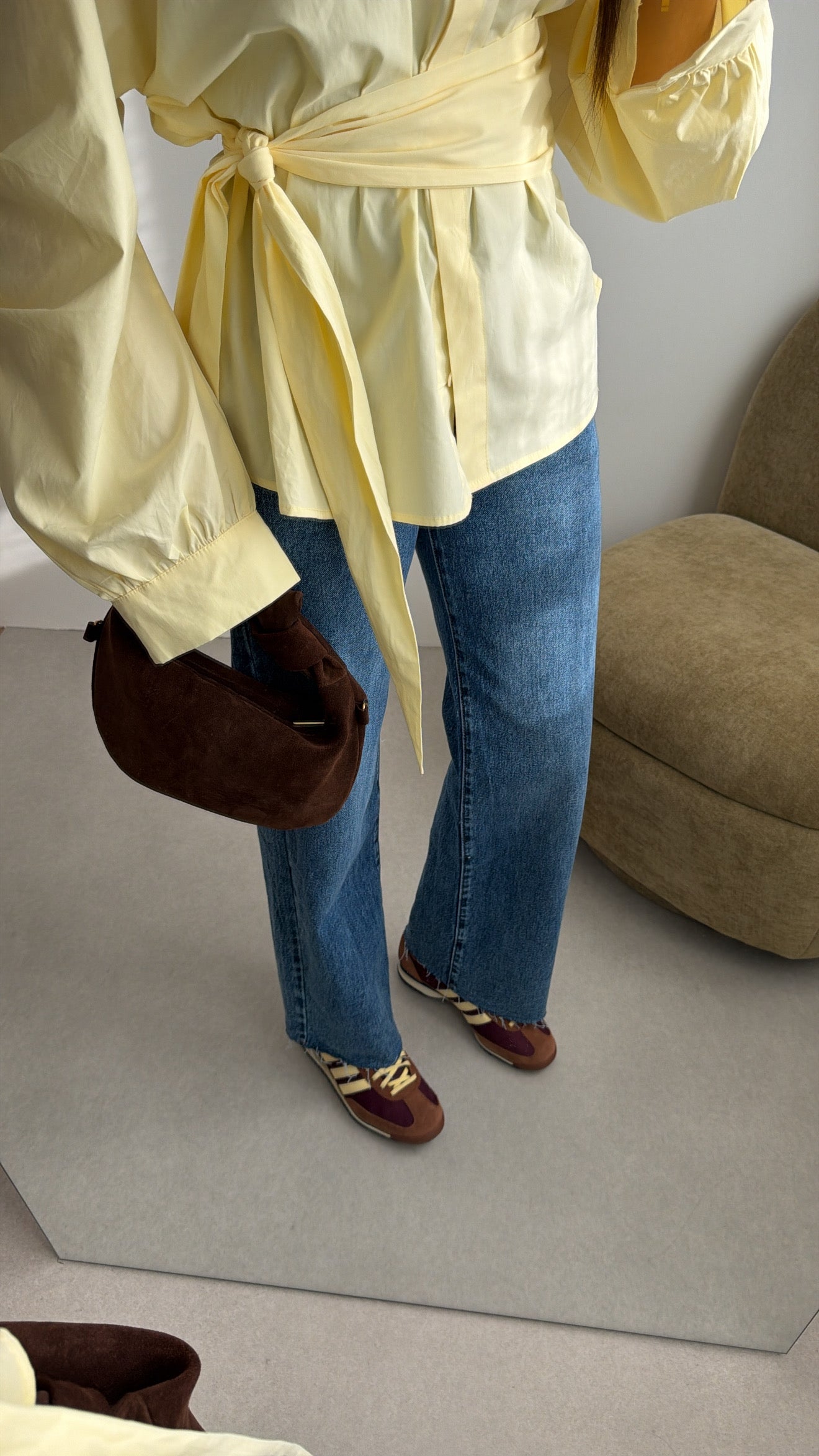 Chemise cache-cœur à manches ballon [jaune]