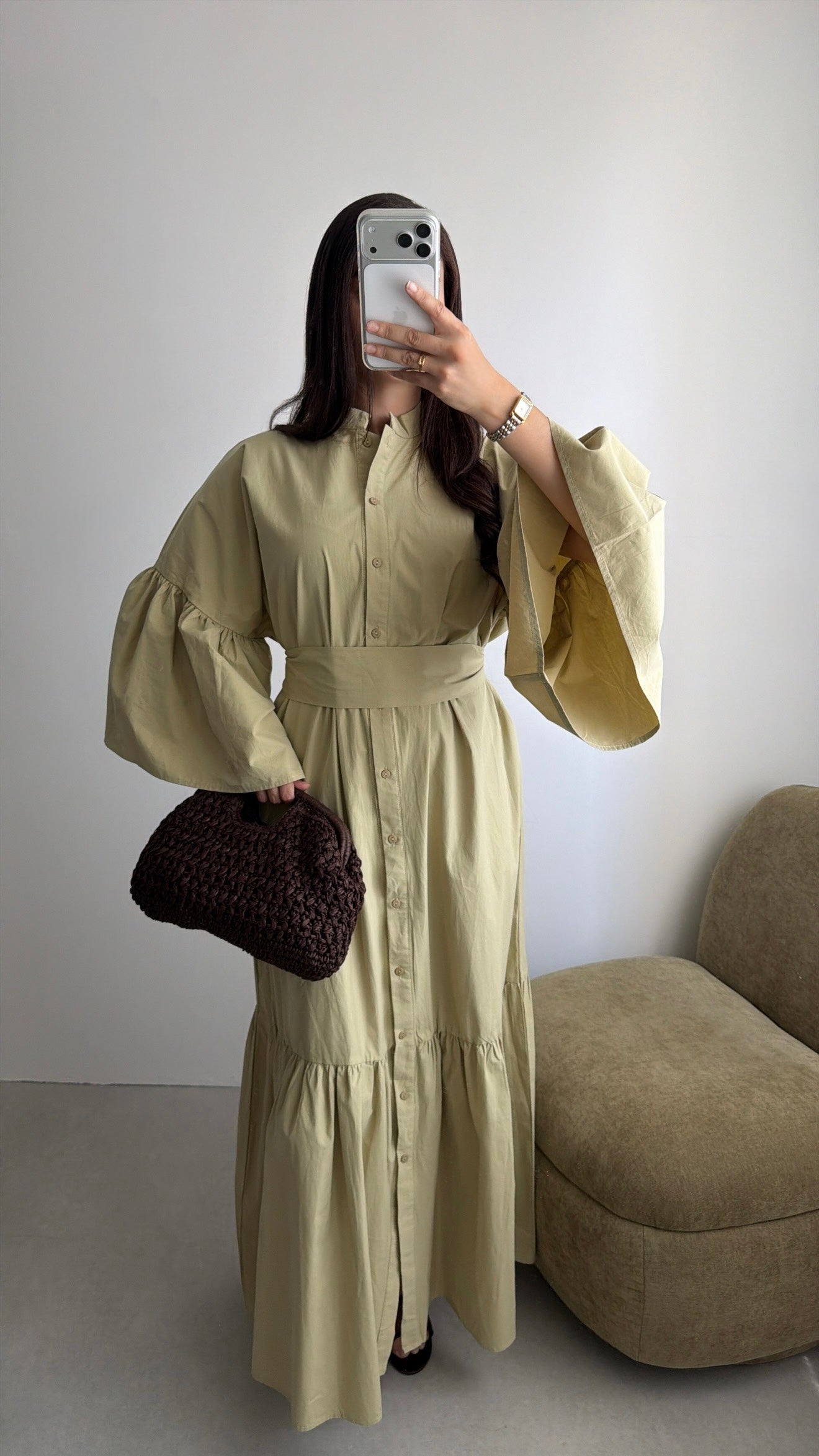 Robe longue loose en coton [kaki]