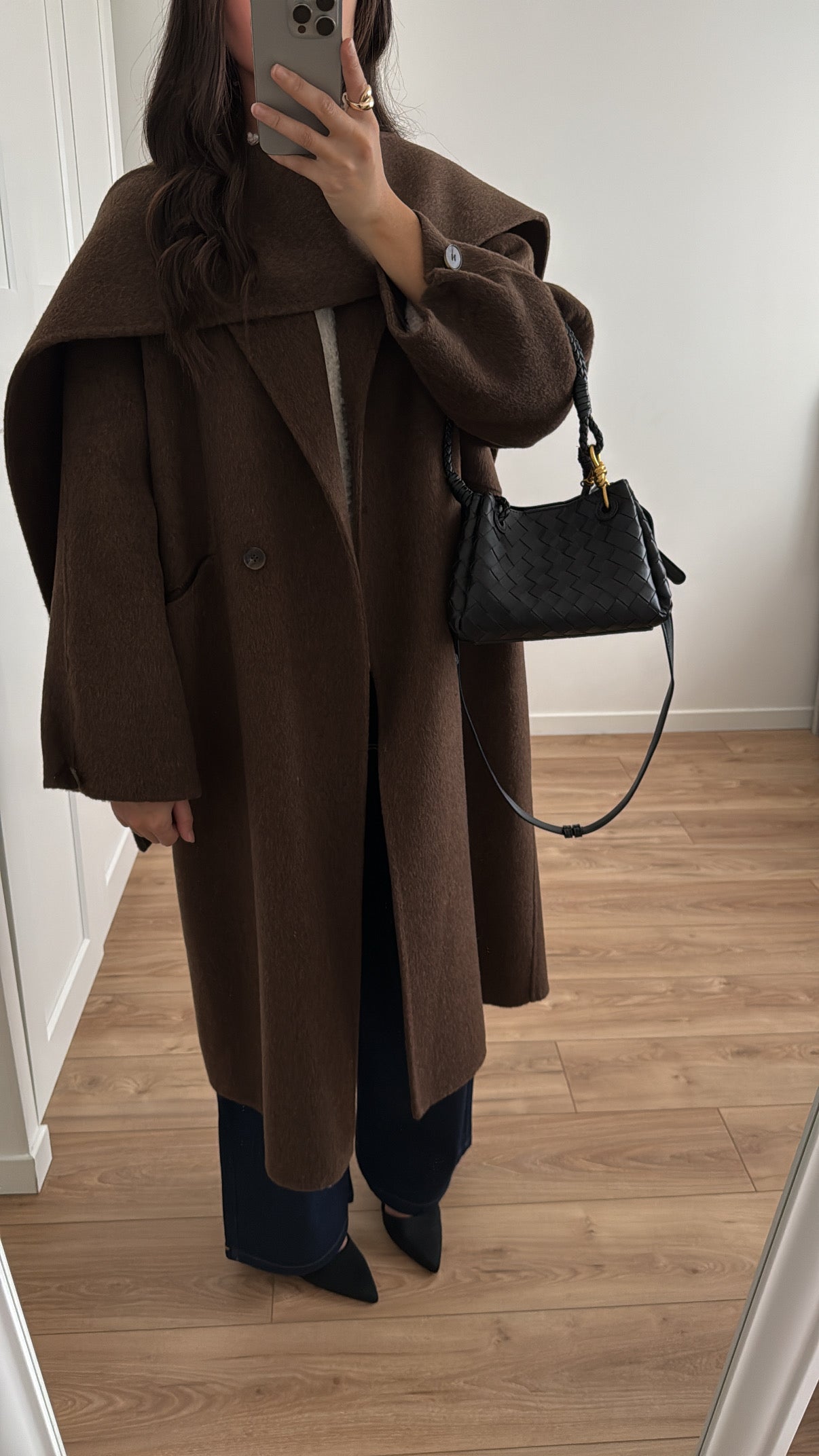 Long manteau en 100% laine [ ÉCHARPE - MARRON ]