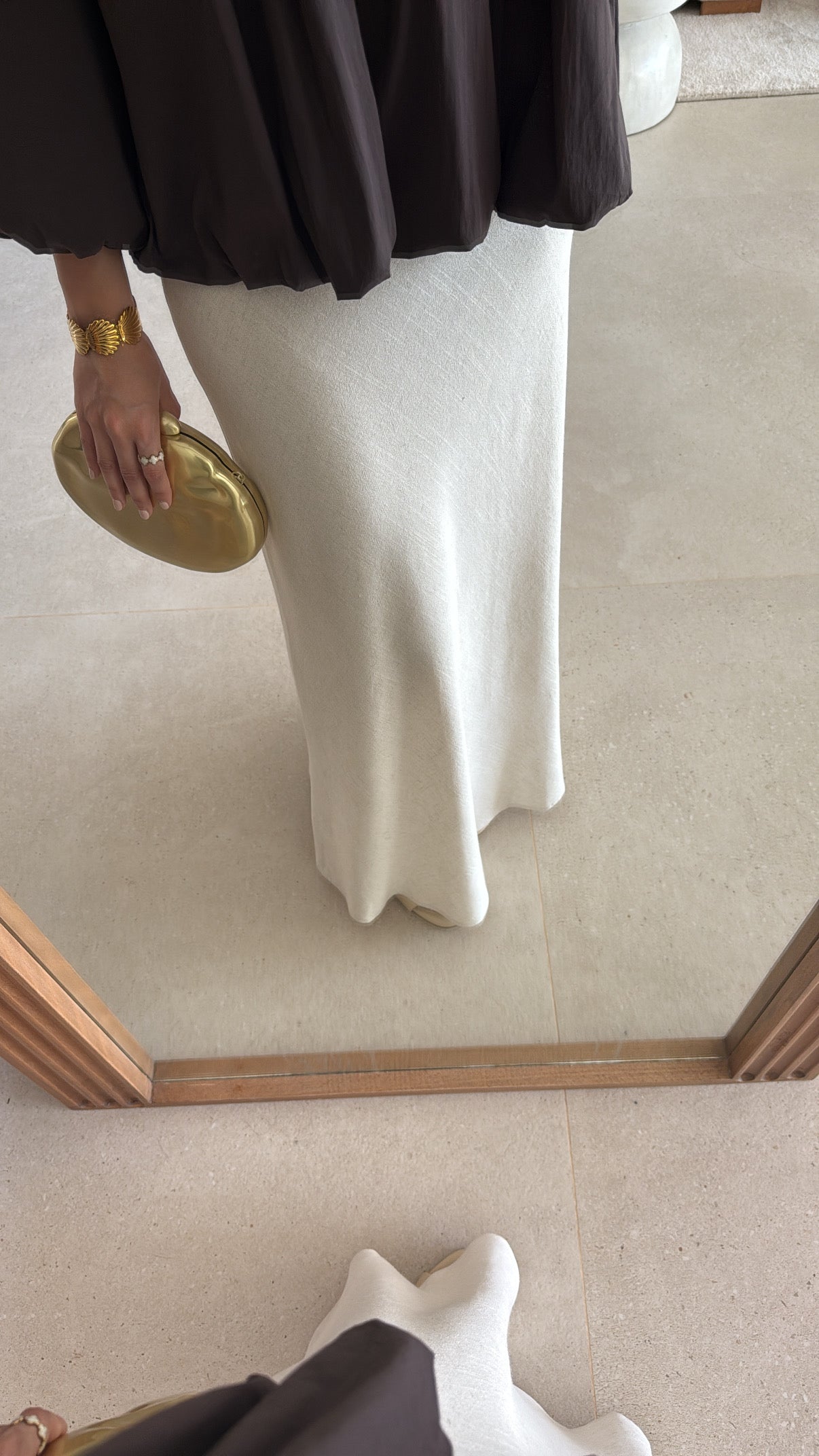 Longue jupe beige en lin mélangé