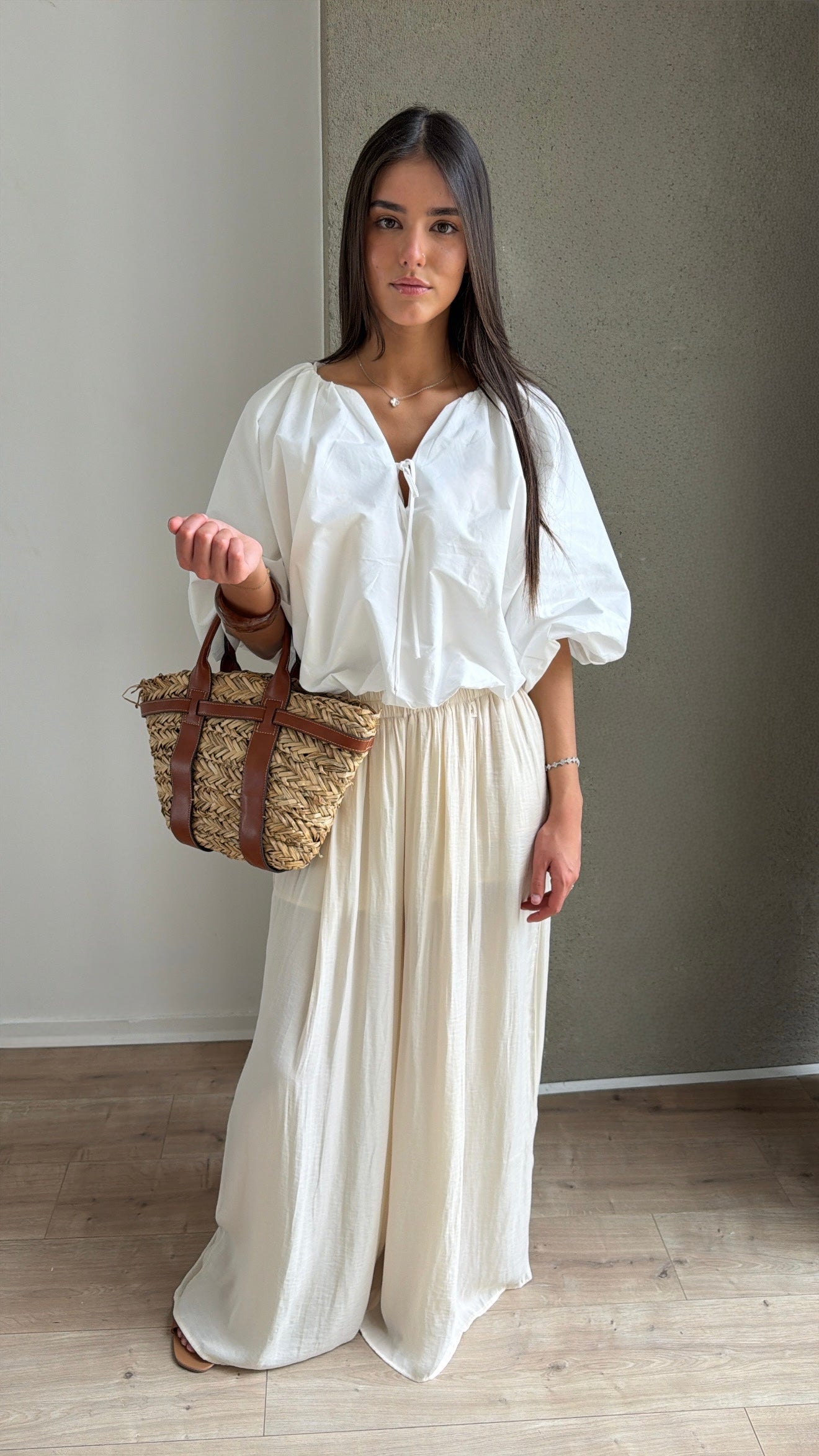 Pantalon fluide large [beige]