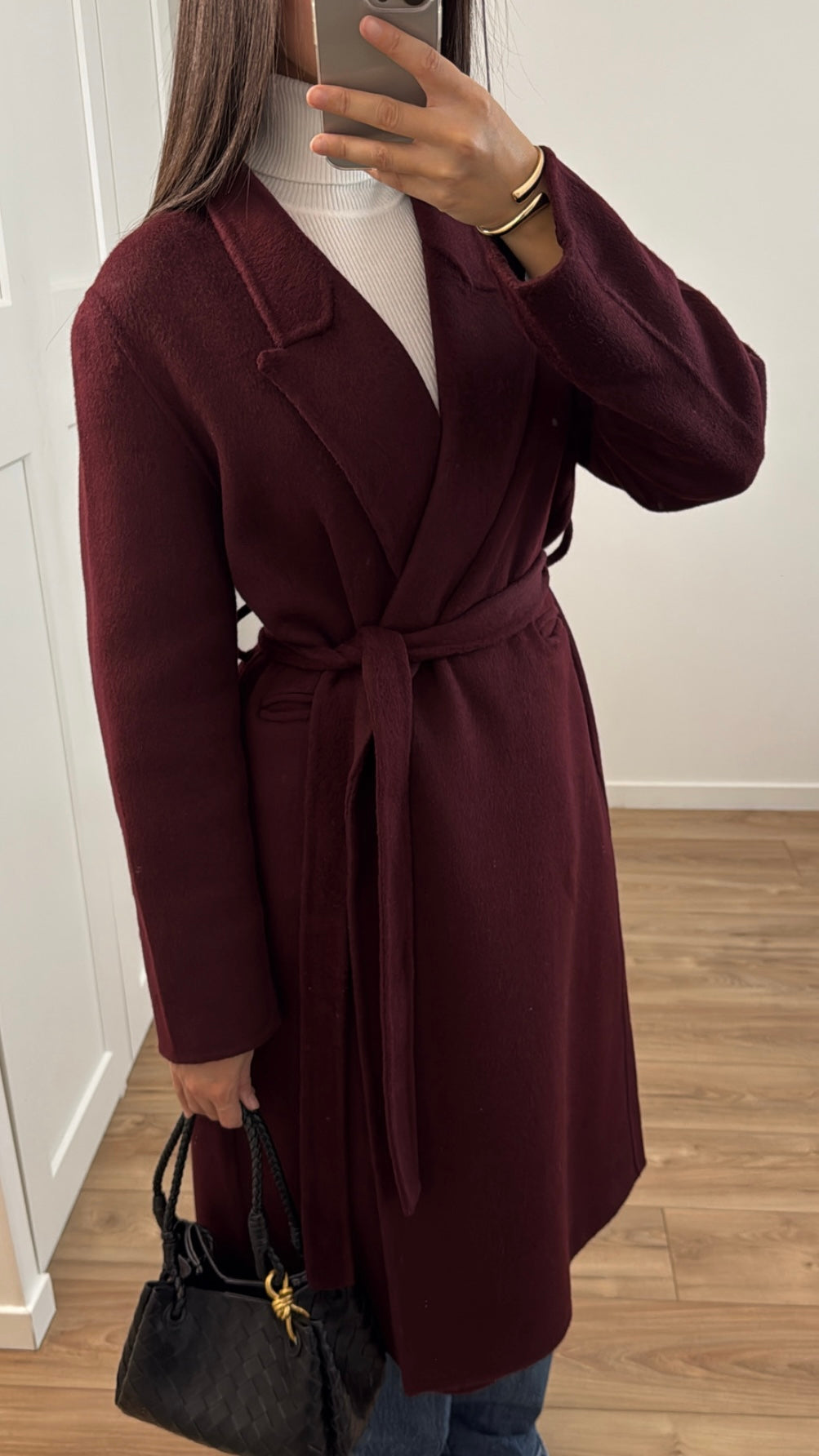 Long manteau en 100% laine [ burgundy - hand made ]