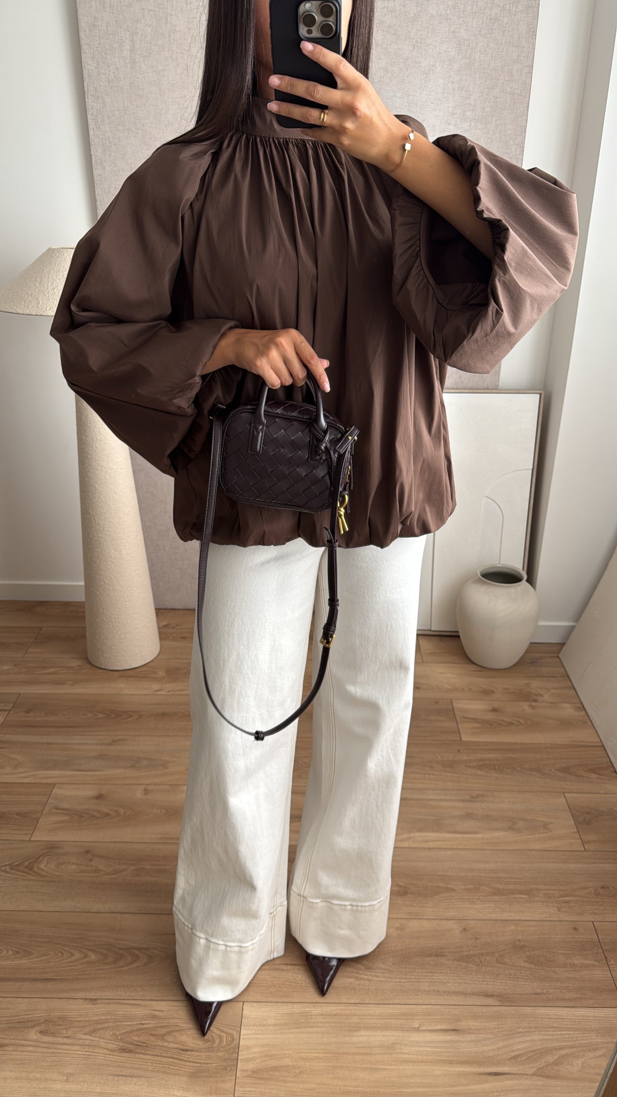 Blouse en coton / coupe bouffante [marron]