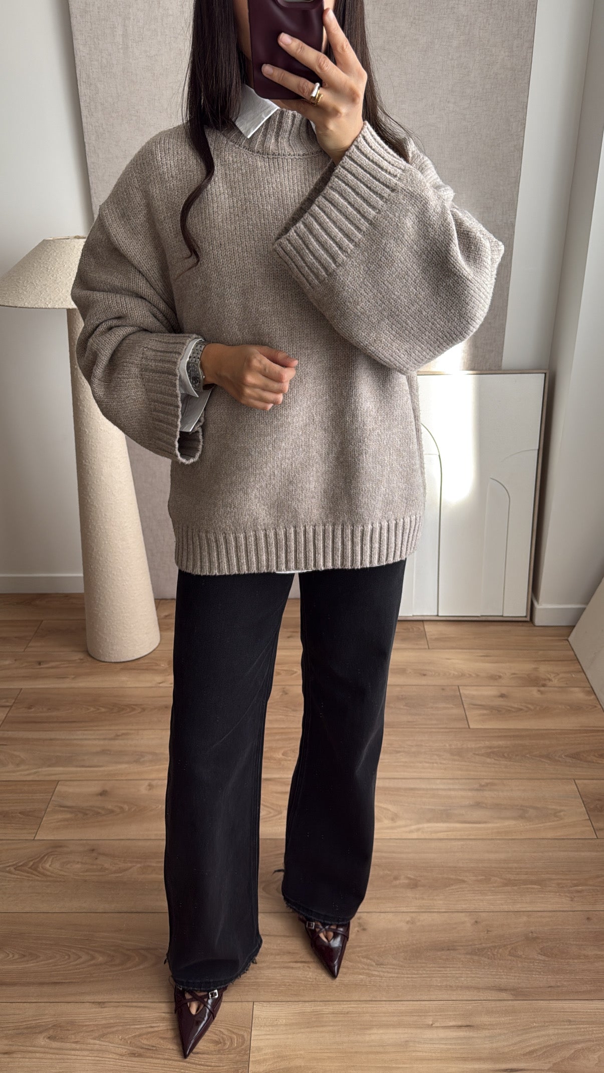 Pull manches amples à col montant ELEN [taupe]