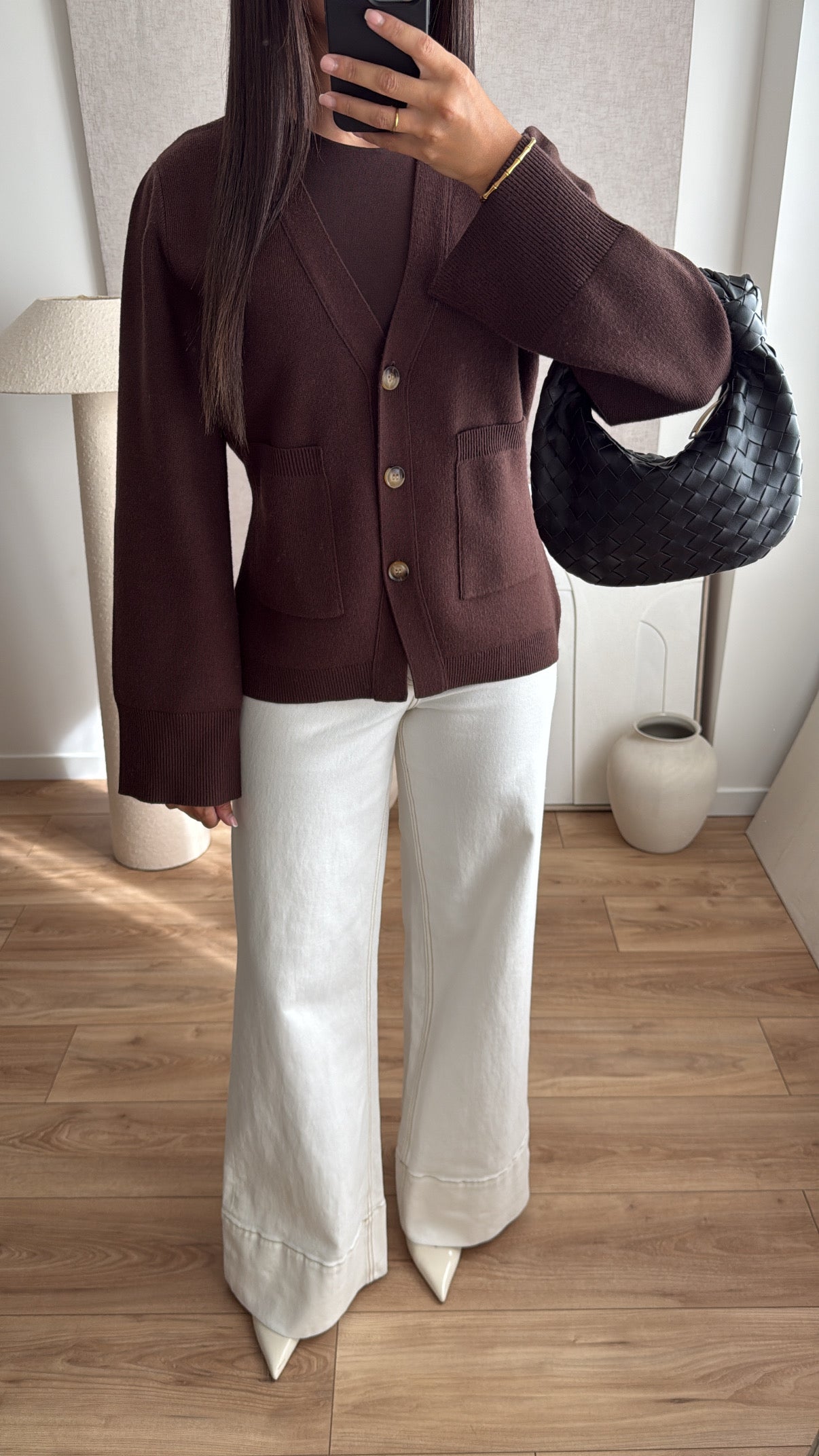 Cardigan cintré à la taille, avec manches évasées [COL V/ marron]