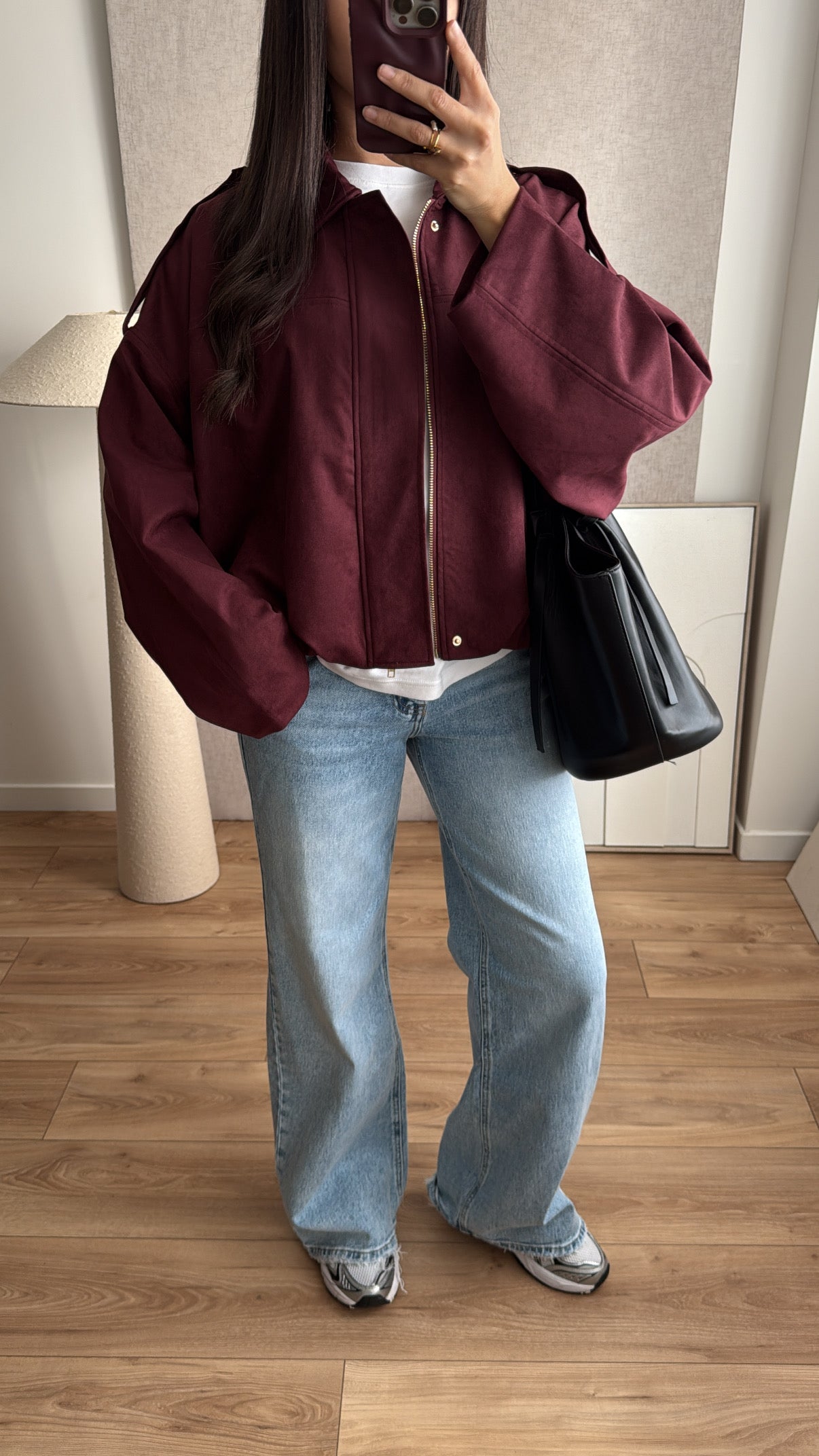 Veste oversize effet suédine [bordeaux]