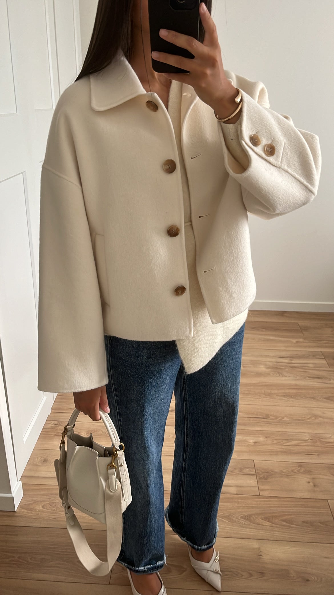 Manteau court en laine [ crème ]