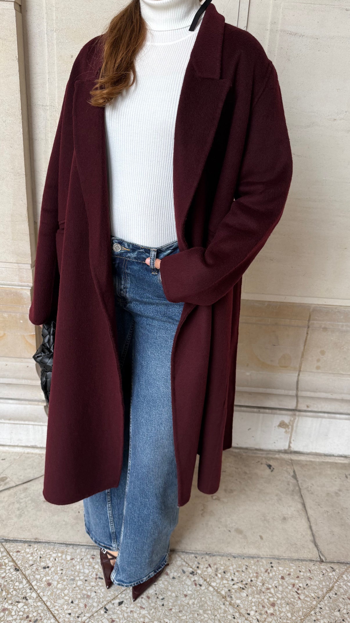 Long manteau en 100% laine [ burgundy - hand made ]