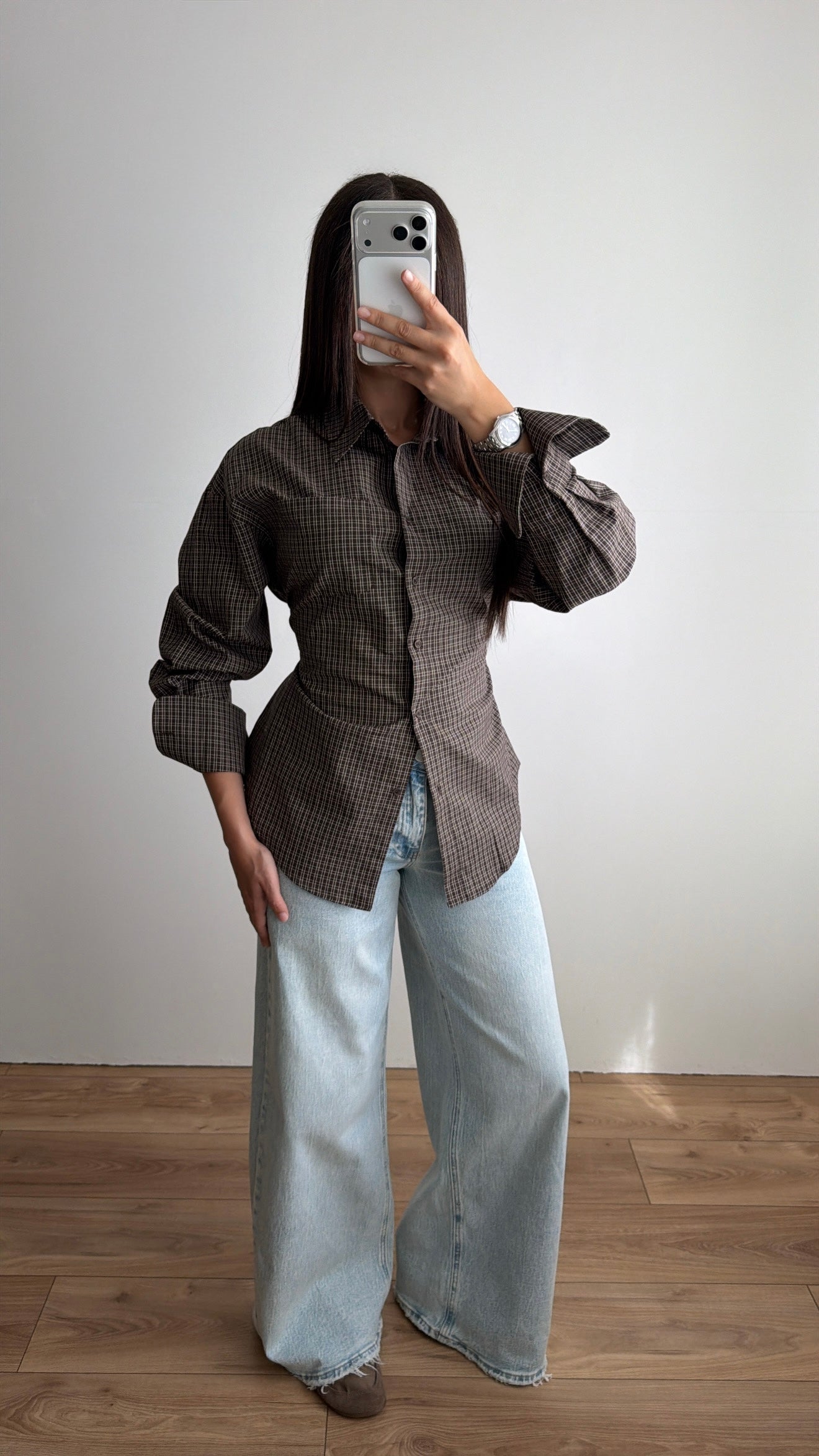 Chemise cintrée à carreaux [marron]