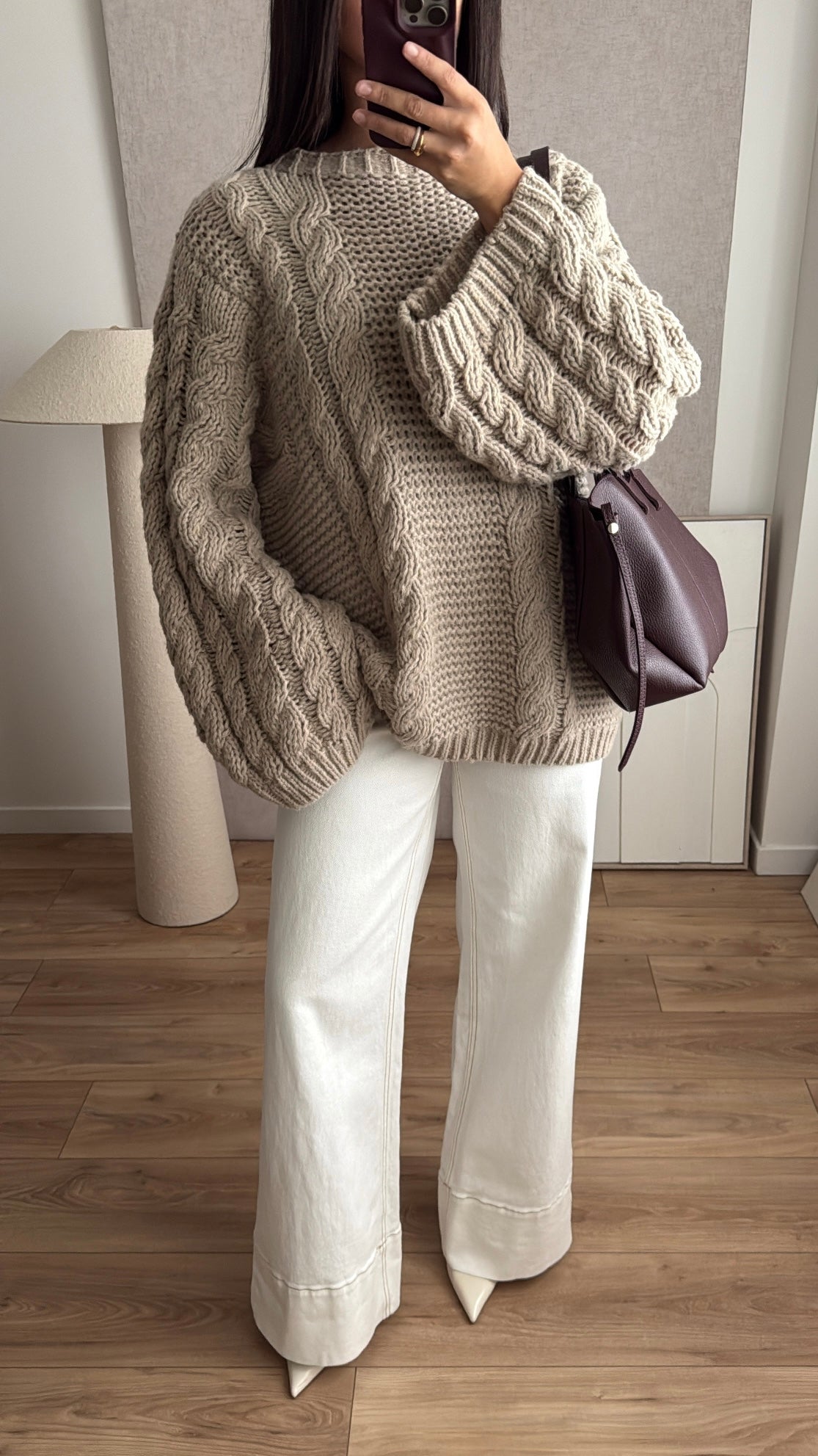 Pull torsadé à manche ample [taupe]