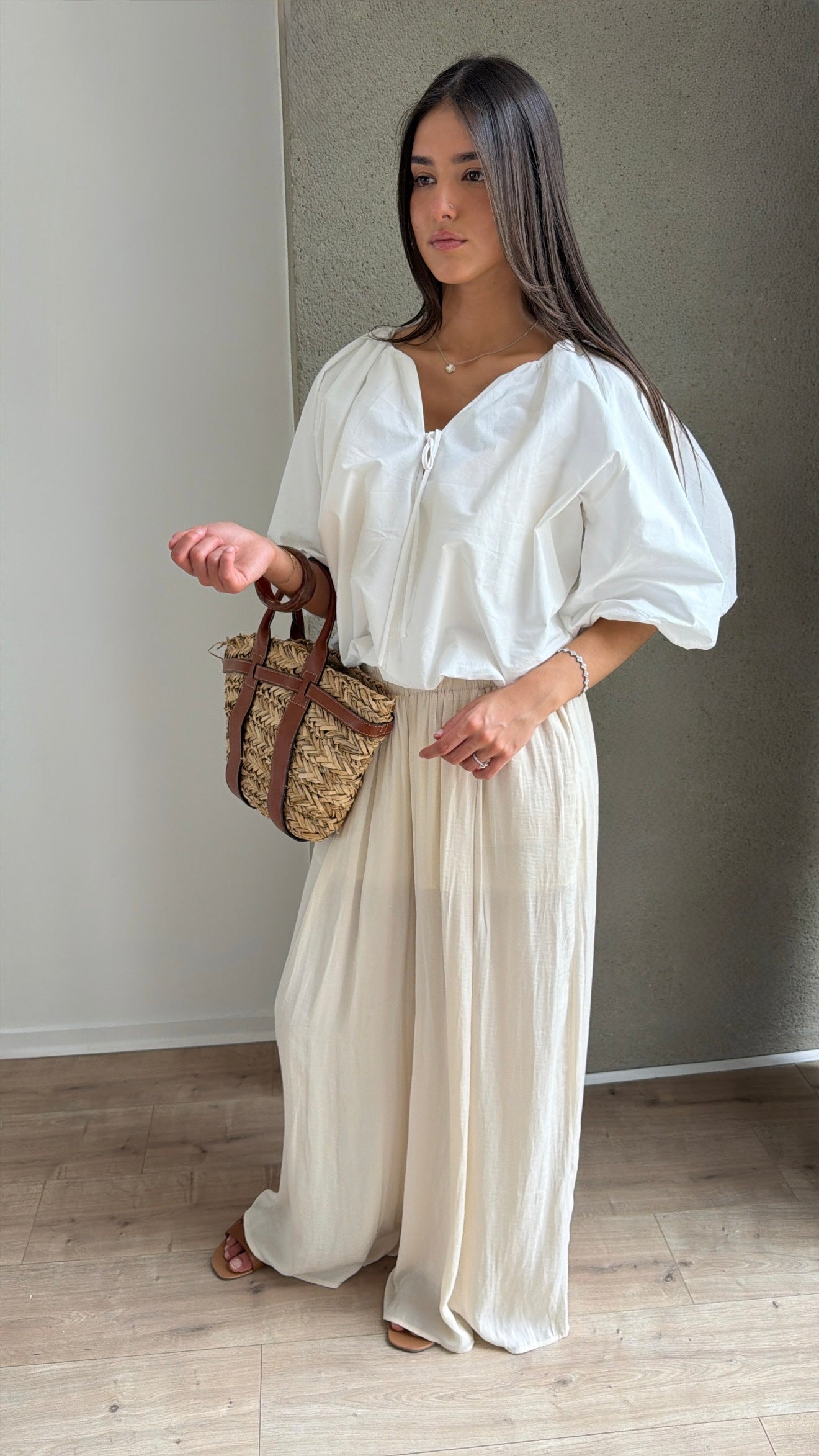 Pantalon fluide large [beige]