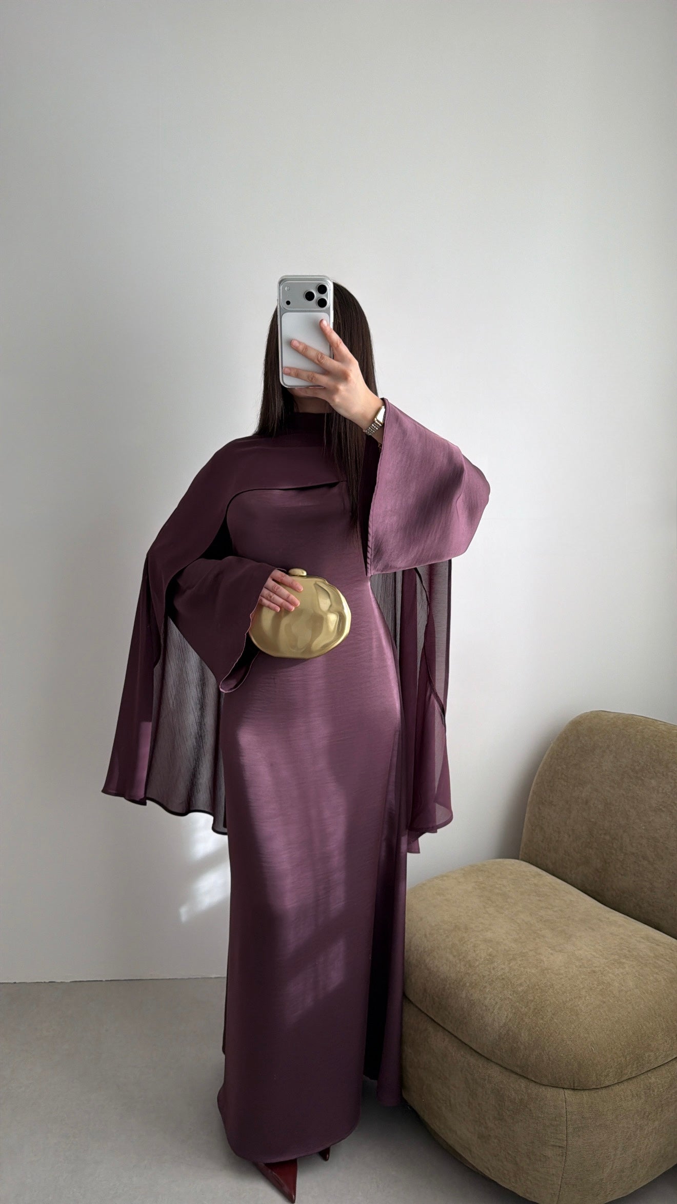 Longue robe à cape NELLA [Prune]