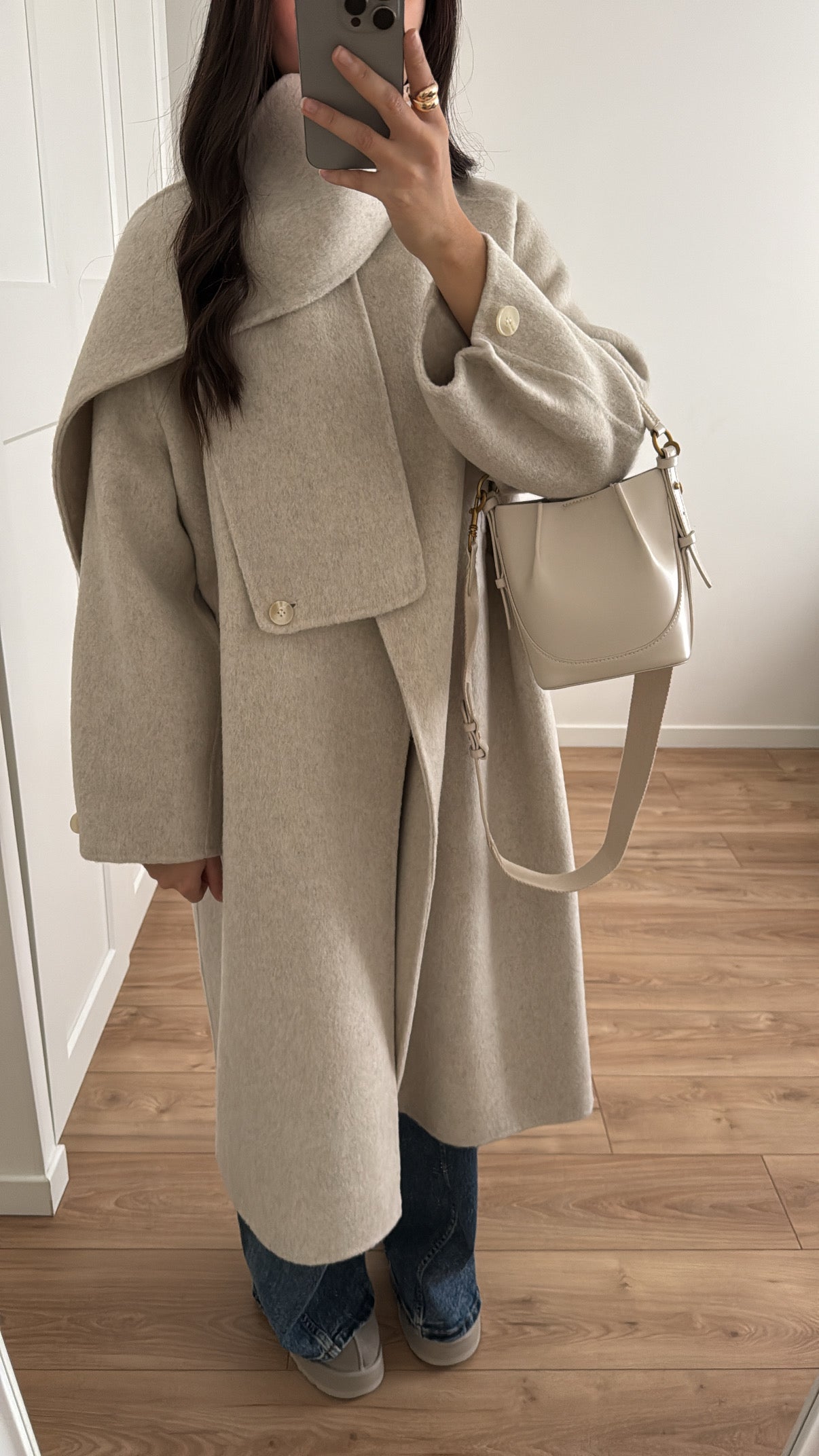 Long manteau en 100% laine [ ÉCHARPE - BEIGE ]