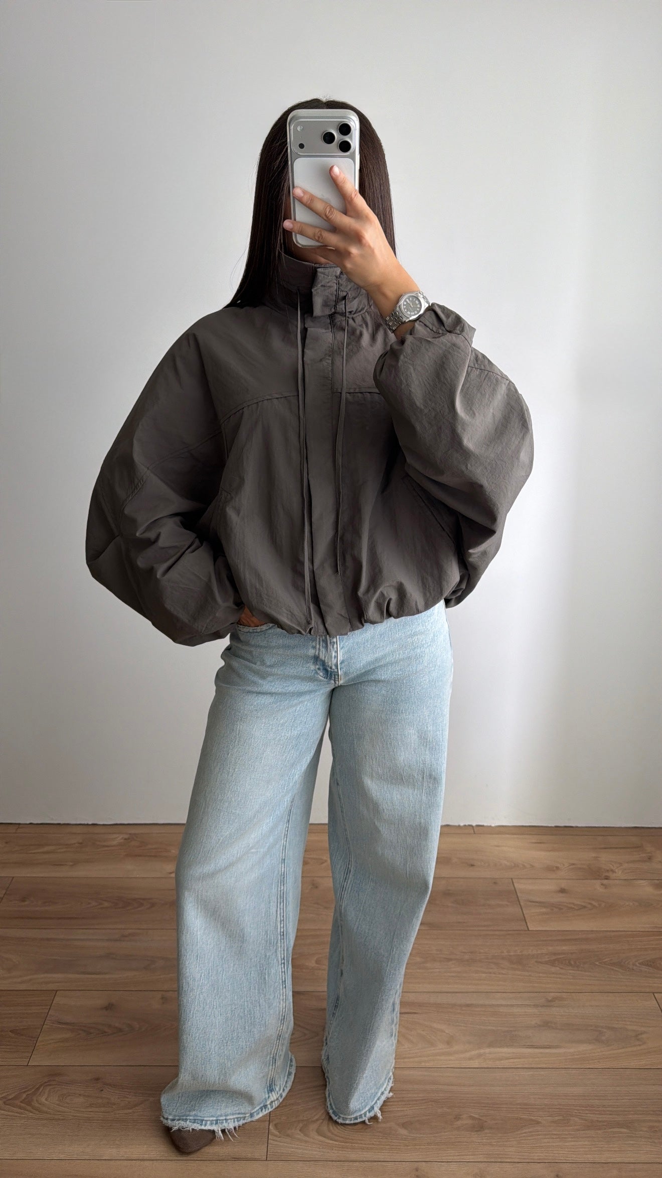 Flowy jacket with puff sleeves [light khaki]