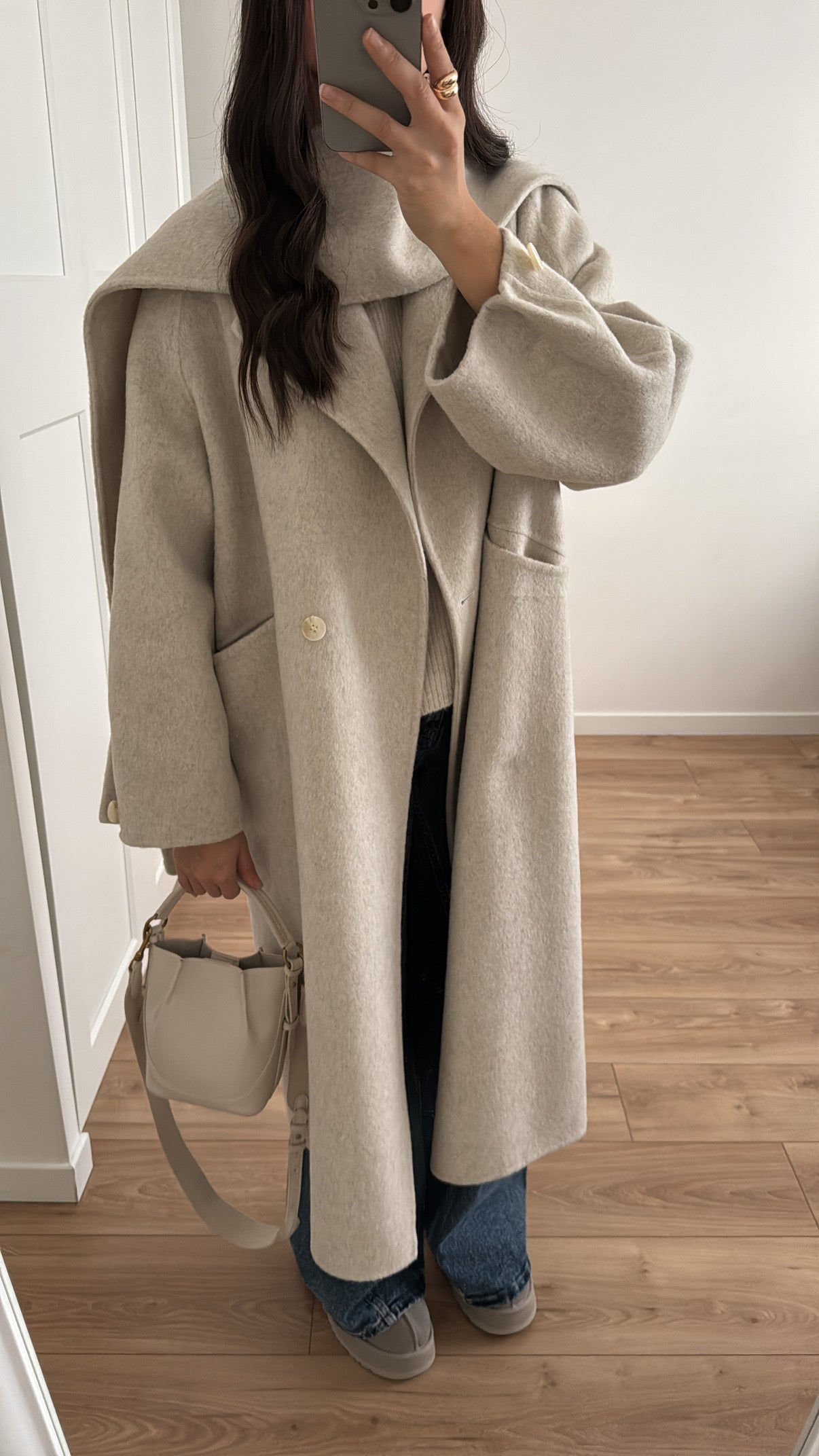 Long manteau en 100% laine [ ÉCHARPE - BEIGE ]