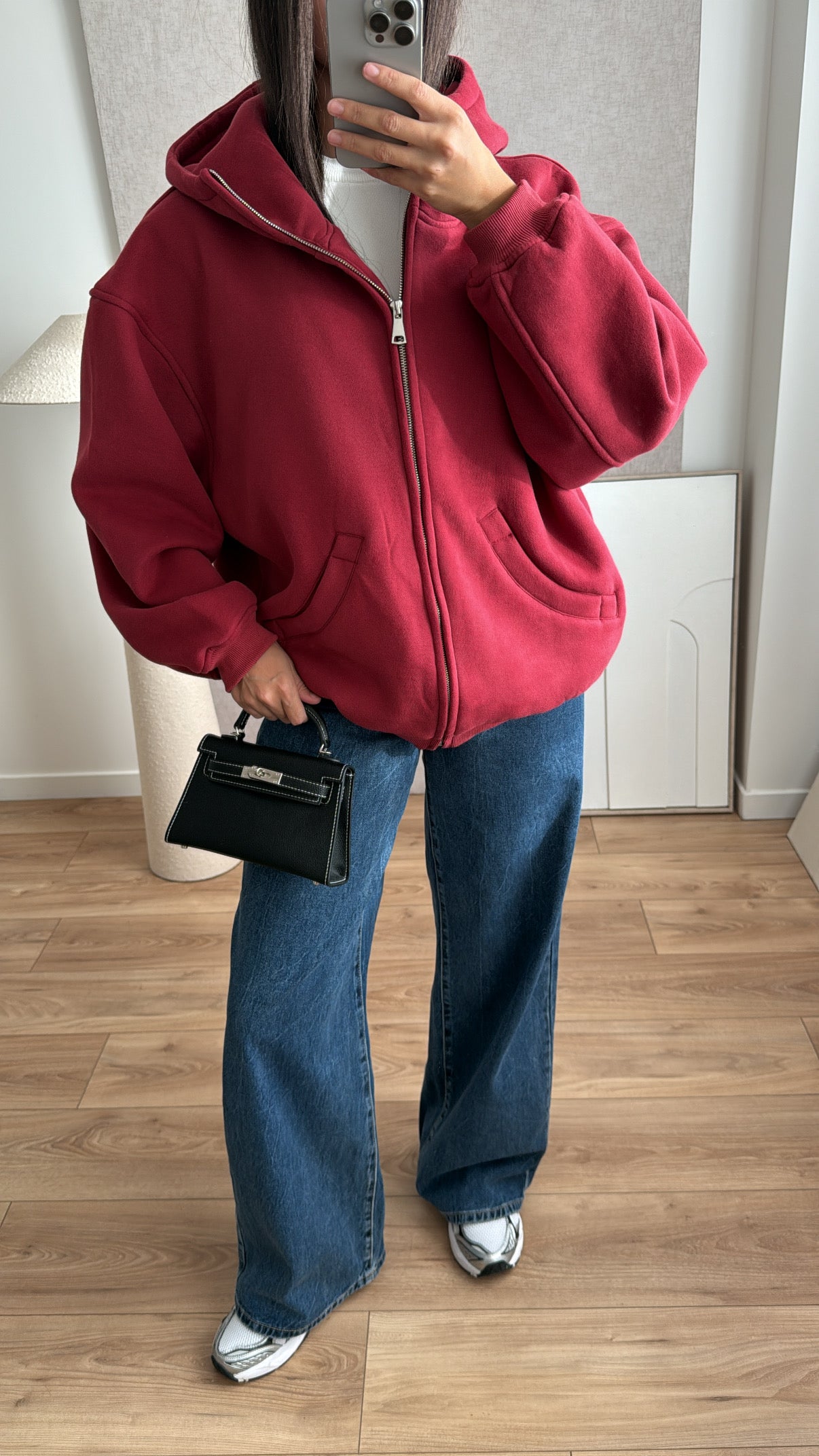 Sweat à capuche oversize en coton [bordeaux]