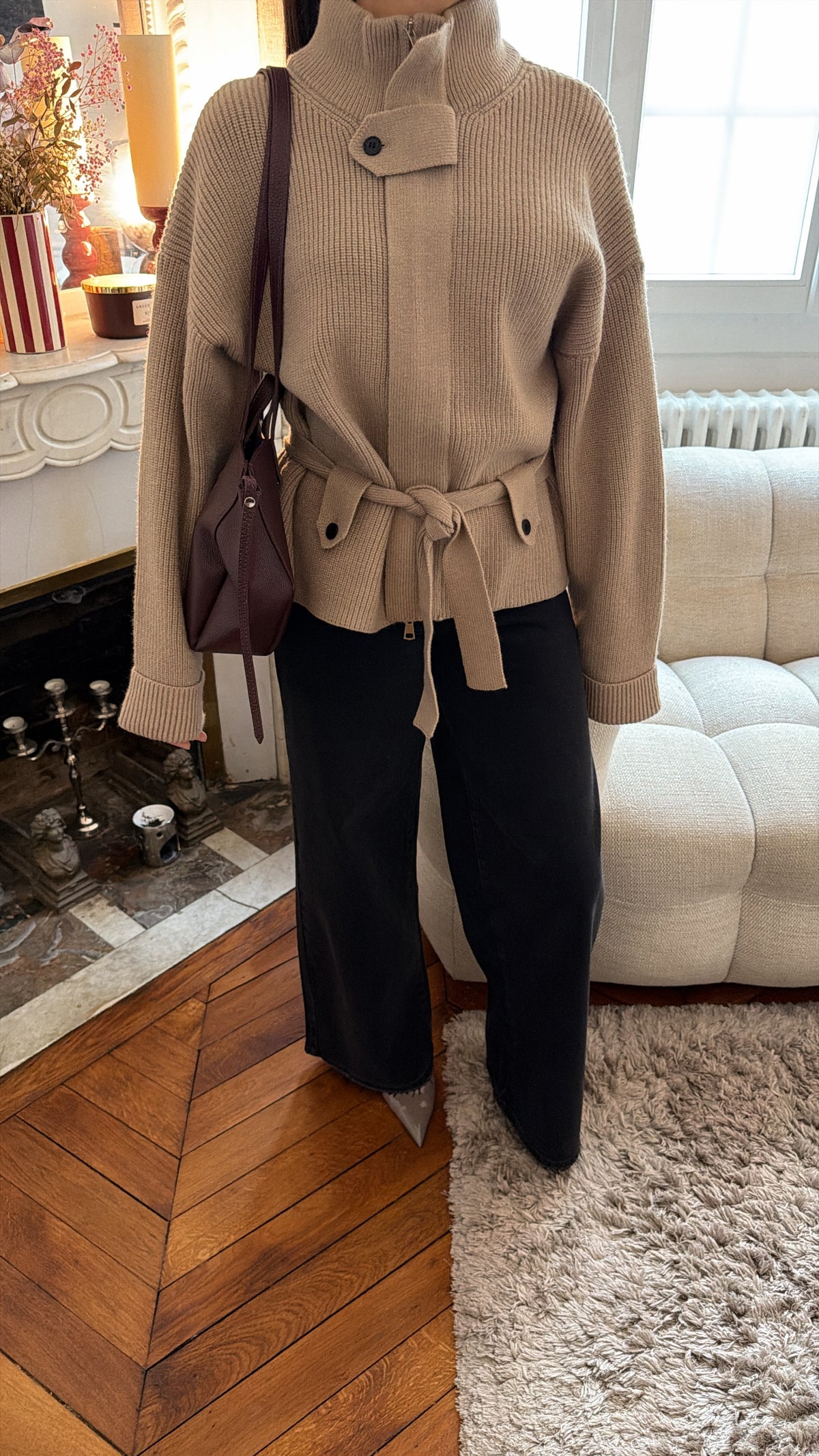 Gilet en maille avec ceinture [Taupe]