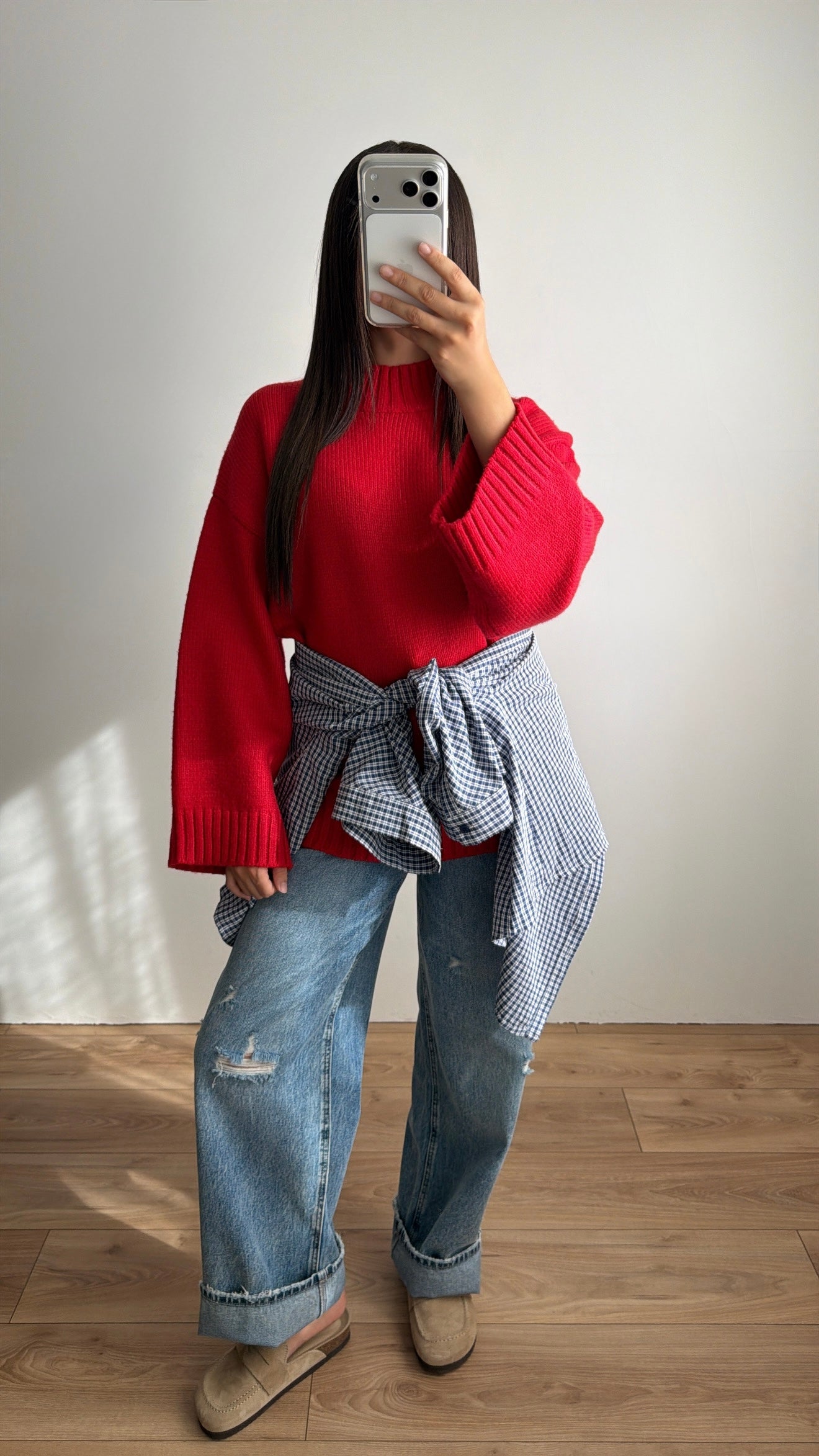 ELEN high-neck sweater with wide sleeves [Burgundy]