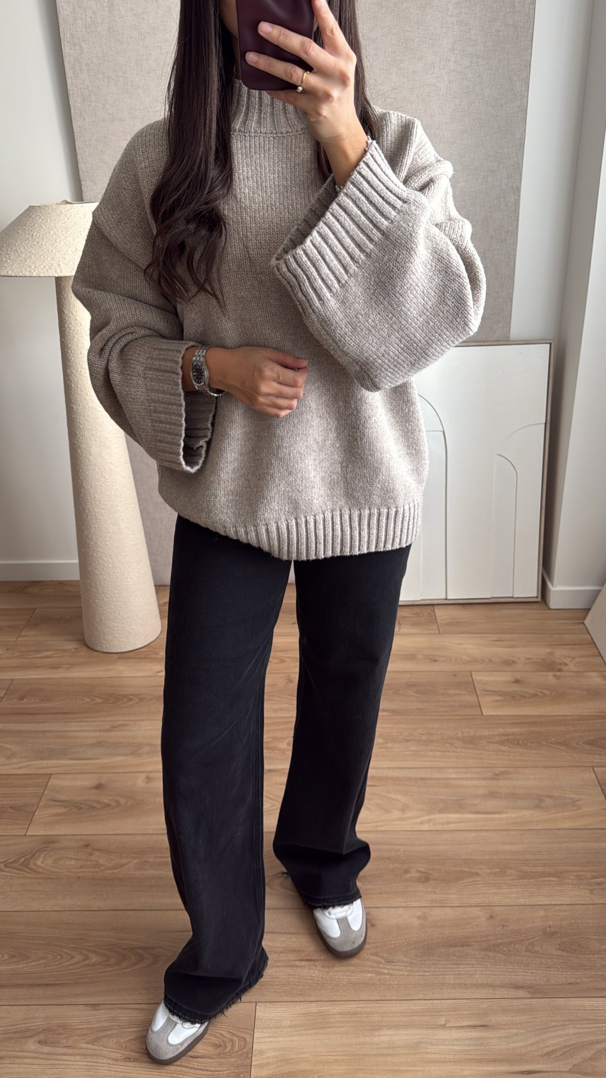 Pull manches amples à col montant ELEN [taupe]