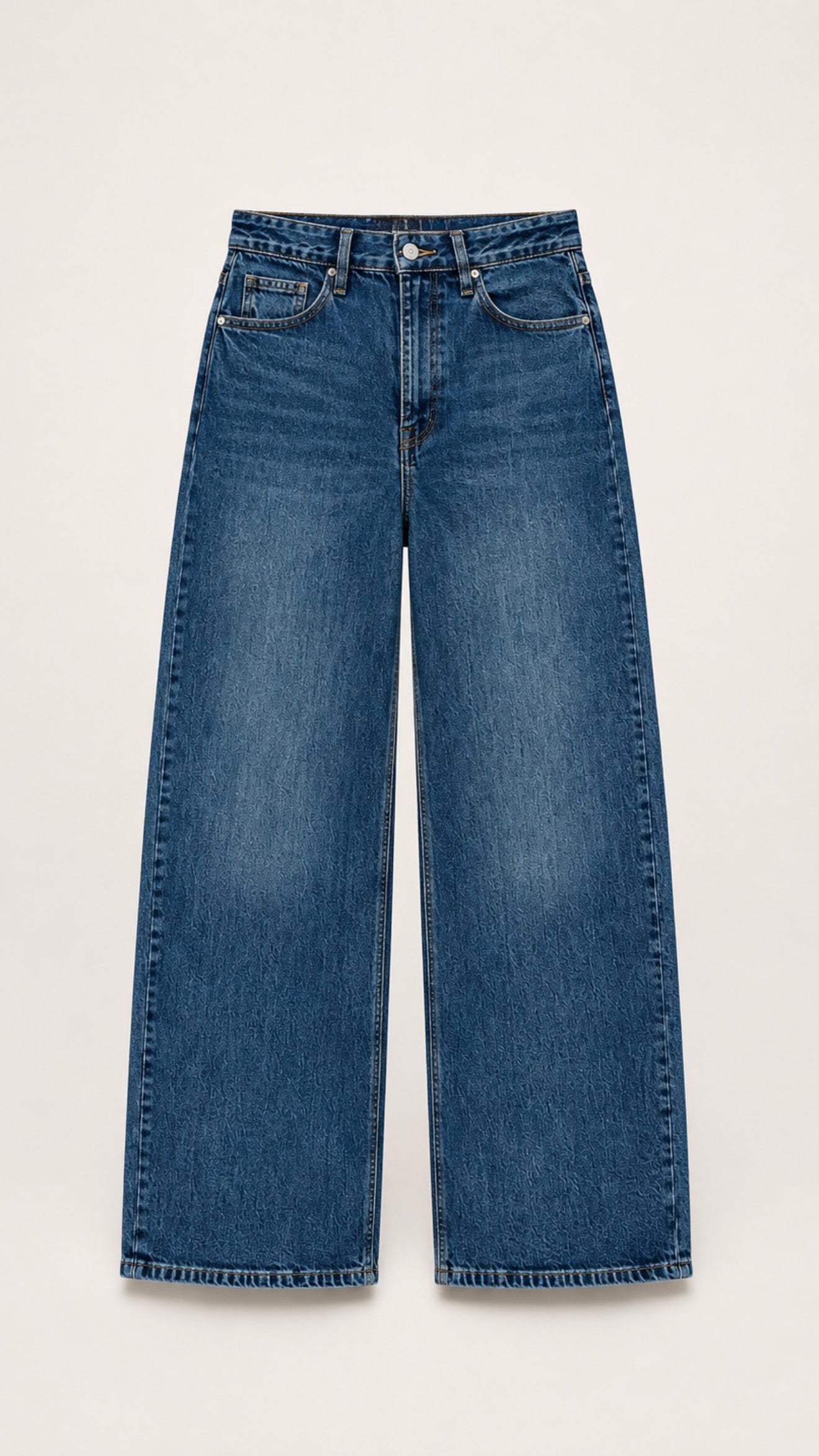 Gerade geschnittene, ausgefranste Jeans [Blue Denim]