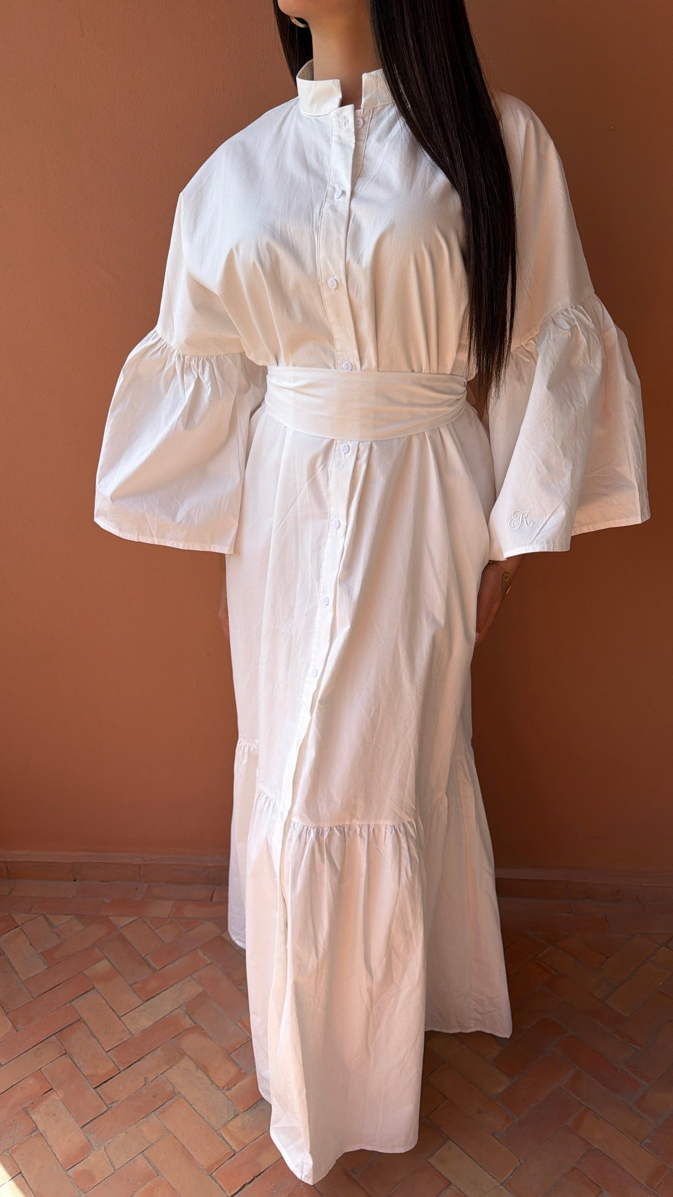 Robe longue loose en coton [blanc]