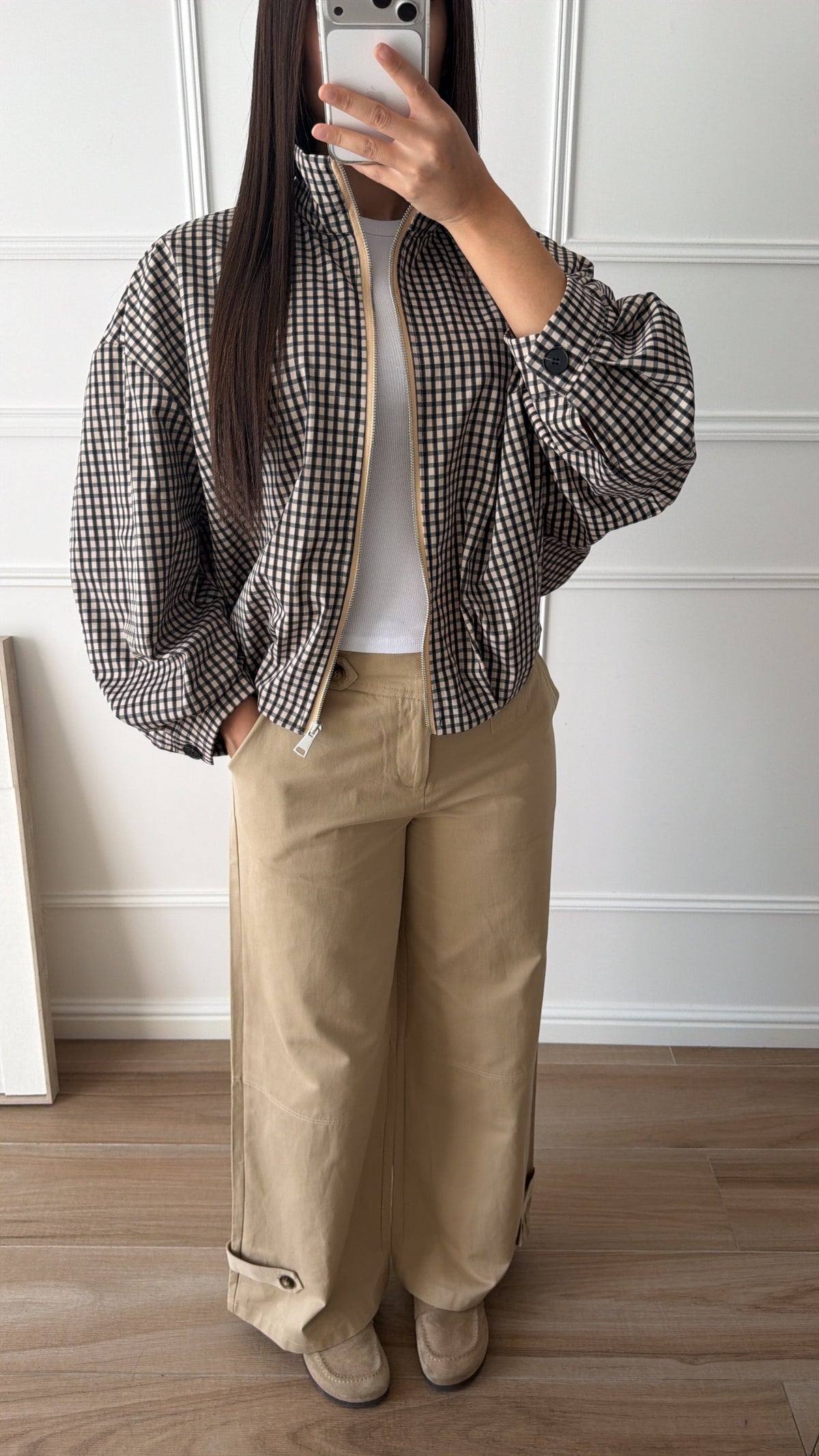 Veste oversize à carreaux LONA [beige/noire]